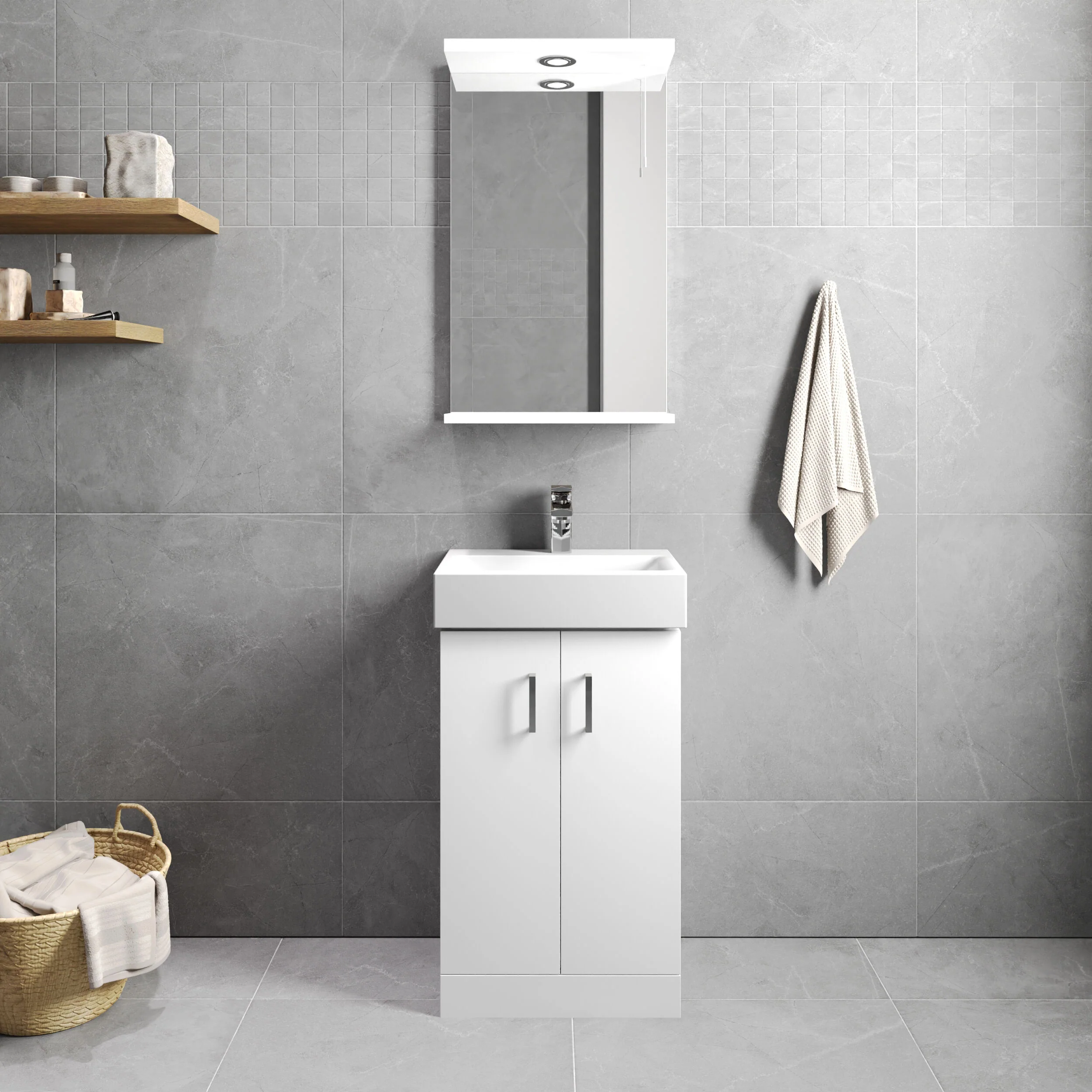 Two Door Cloakroom Vanity Ceramic Basin Unit in Gloss White Finish - Image 2