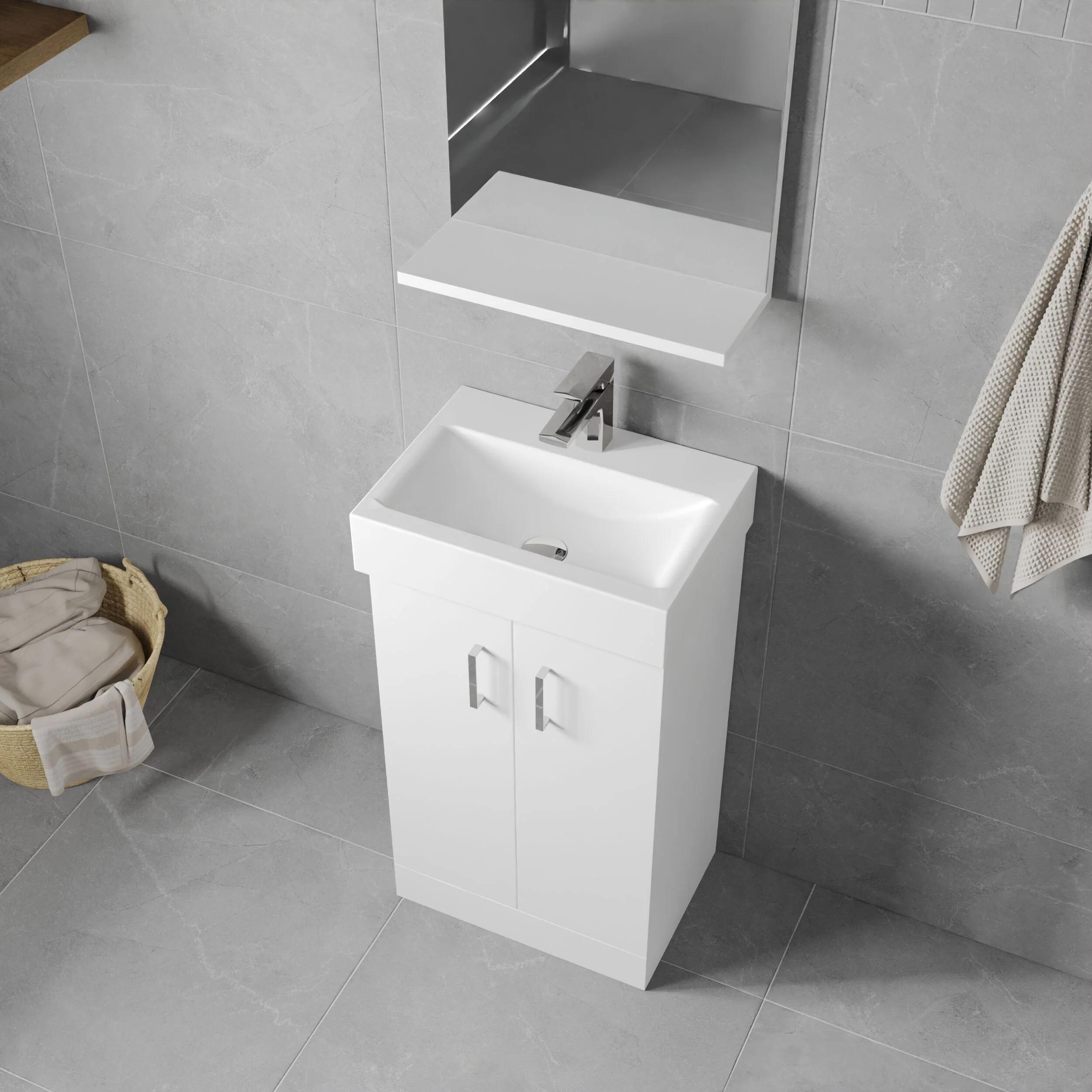 Two Door Cloakroom Vanity Ceramic Basin Unit in Gloss White Finish - Image 3