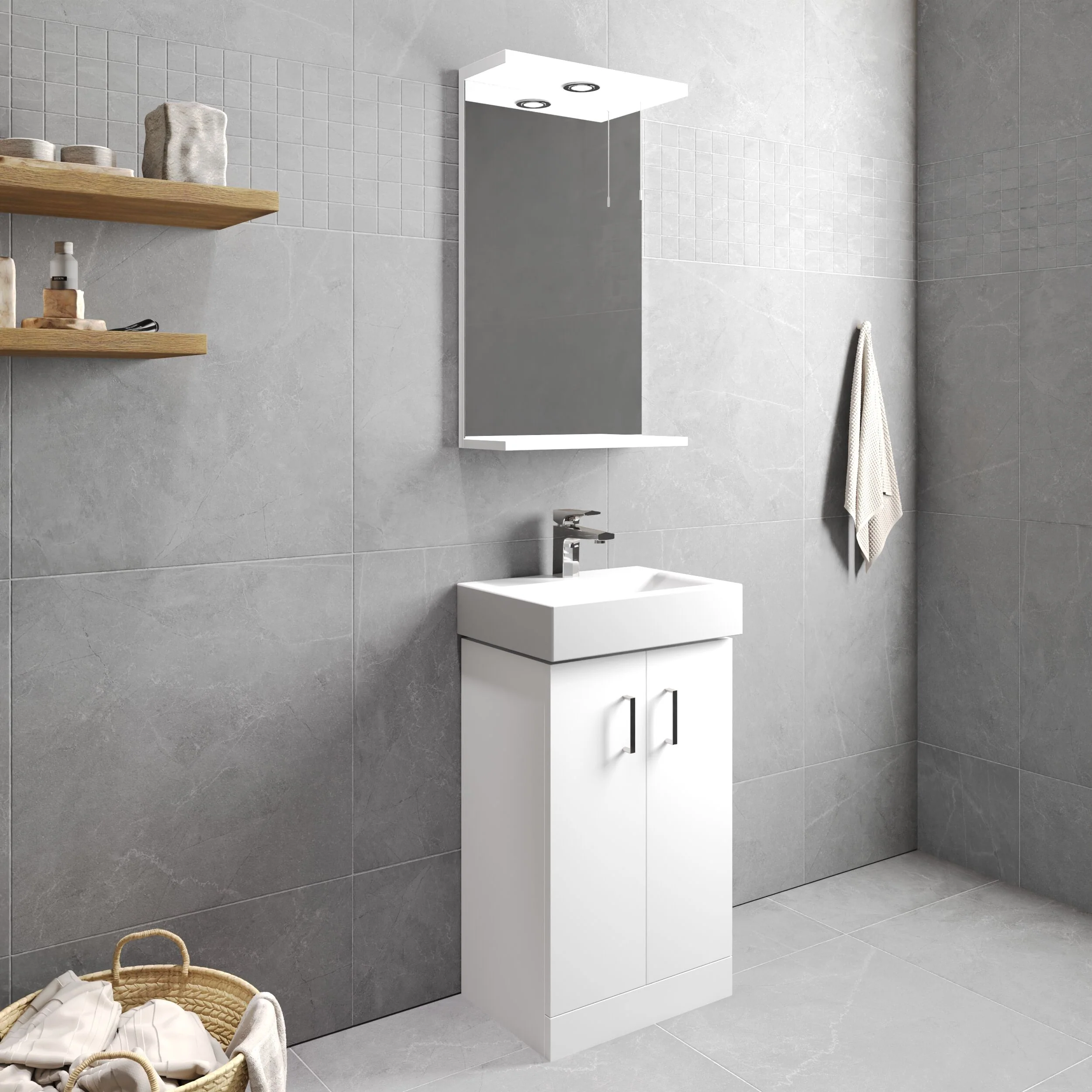 Two Door Cloakroom Vanity Ceramic Basin Unit in Gloss White Finish - Image 4
