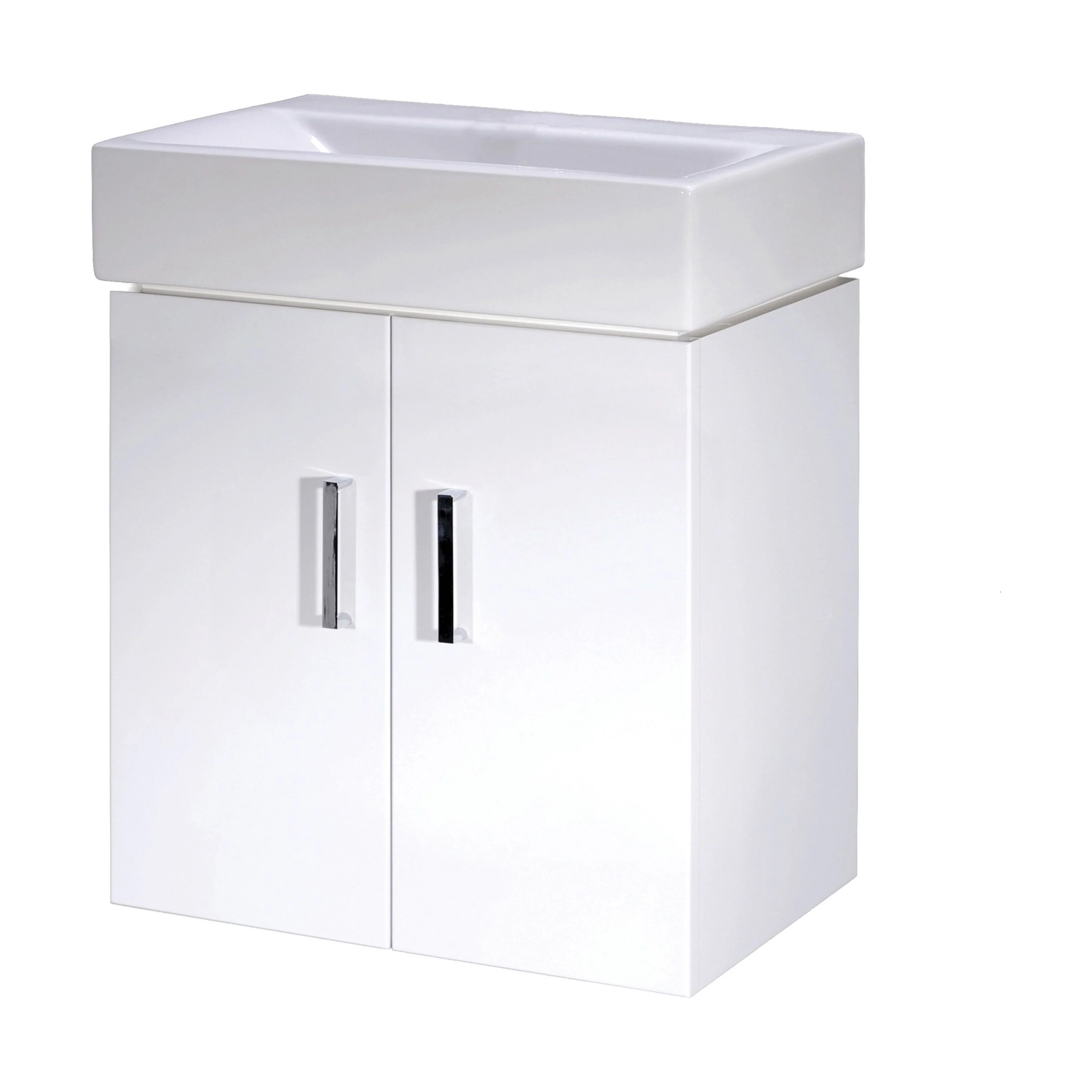 Wall Hung 2 Door Cloakroom Vanity Basin Unit - 450mm - Gloss White