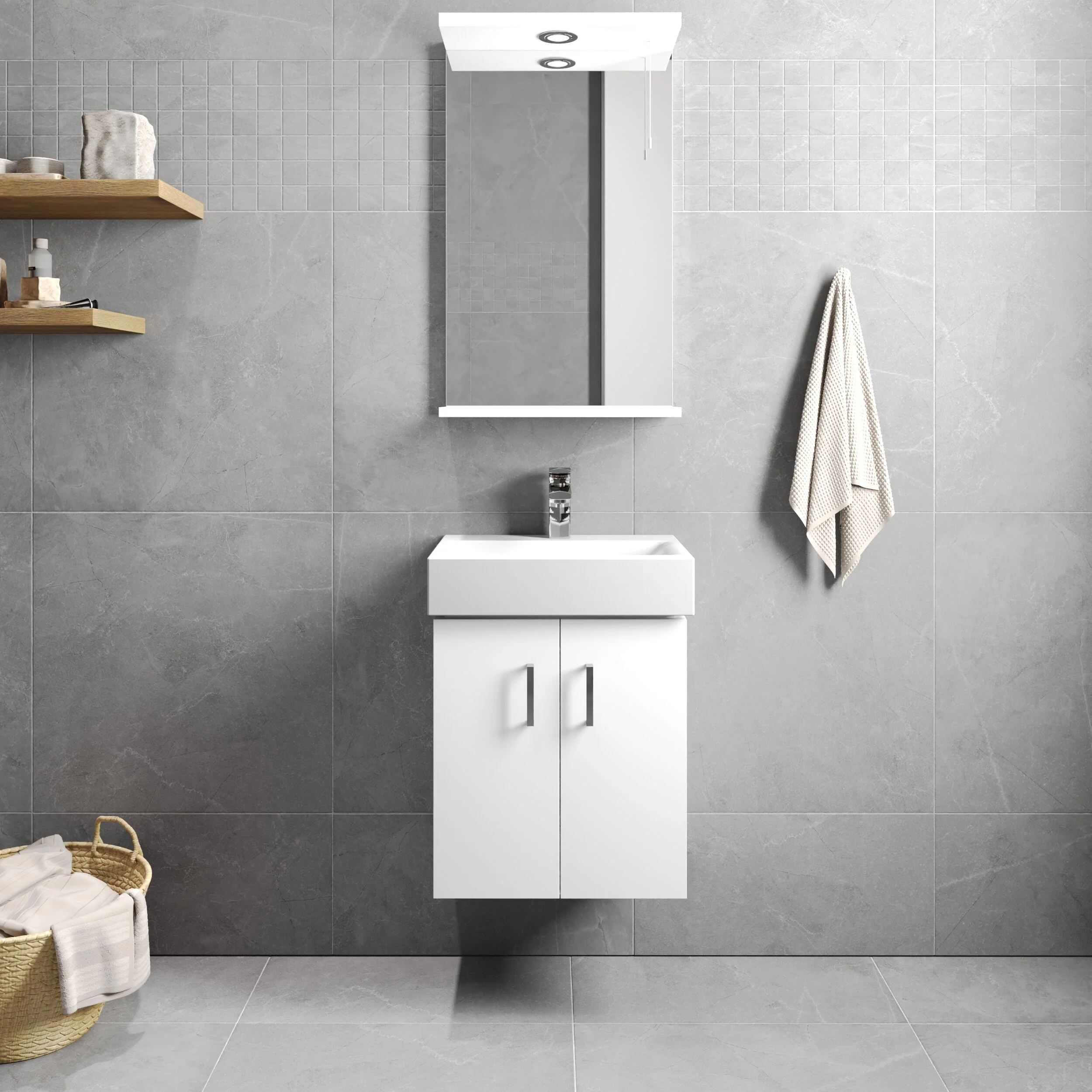 Wall Hung 2 Door Cloakroom Vanity Basin Unit - 450mm - Gloss White - Image 2