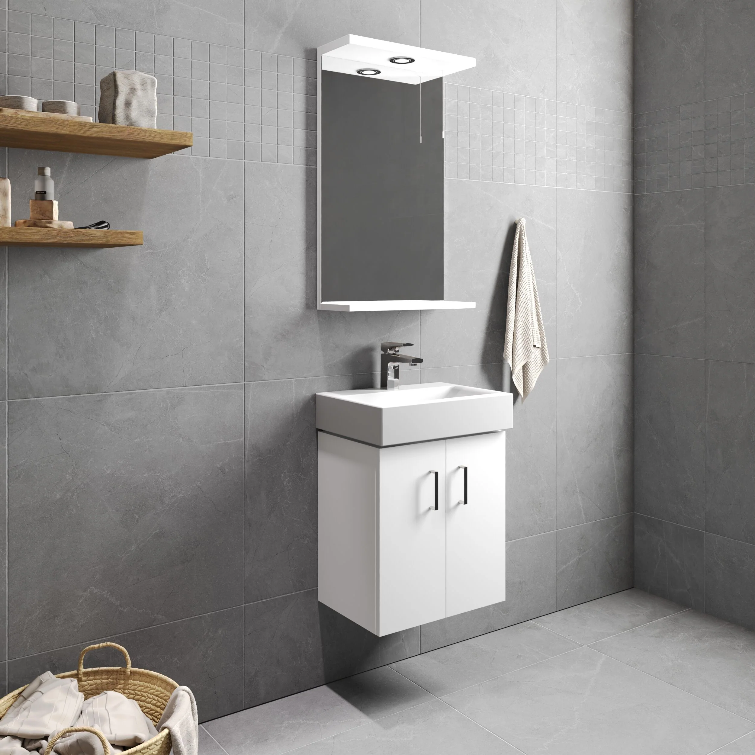 Wall Hung 2 Door Cloakroom Vanity Basin Unit - 450mm - Gloss White - Image 4