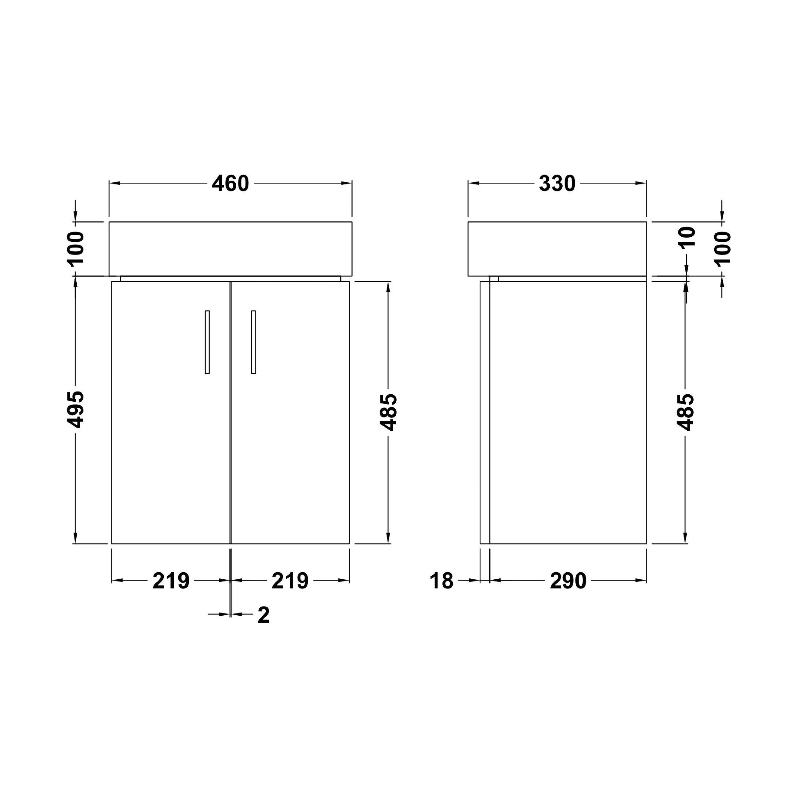 Wall Hung 2 Door Cloakroom Vanity Basin Unit - 450mm - Gloss White - Image 5