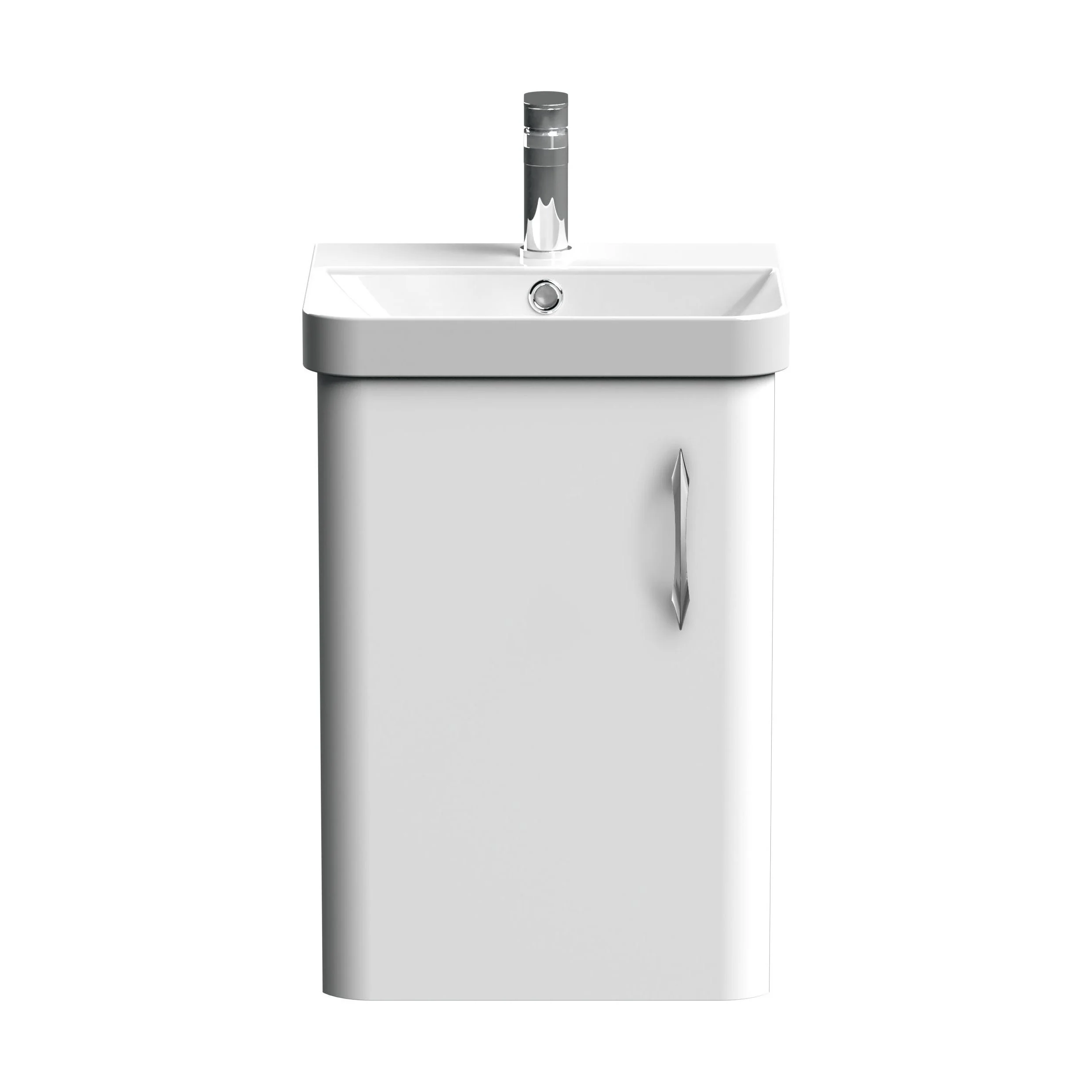 Balterley Curve Contemporary Bathroom Wall Hung 1-Door Vanity Unit & Ceramic Basin, Gloss White, 379 mm