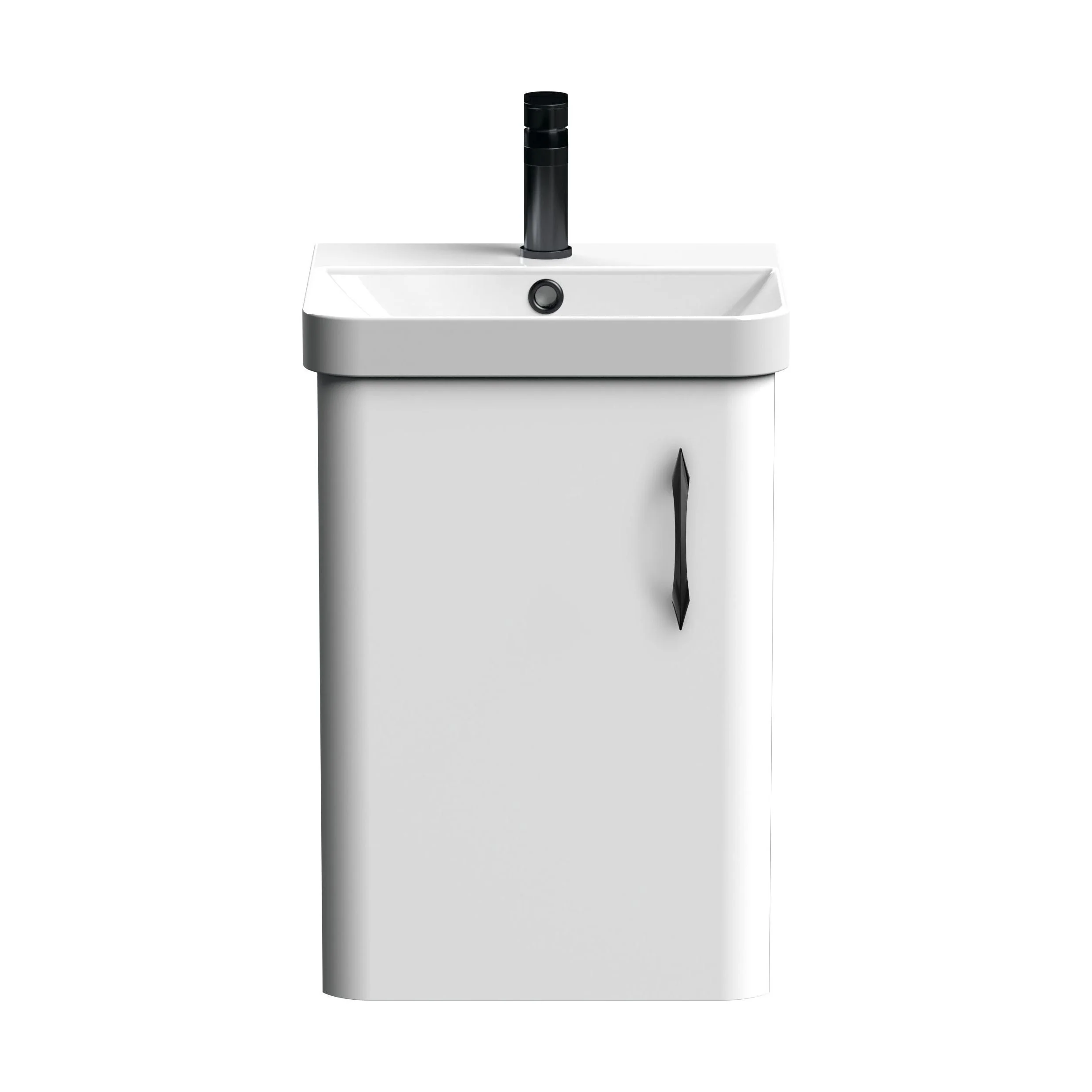 Balterley Curve Modern Bathroom Wall Hung 1 Soft Close Door Vanity Unit & Basin, Gloss White, 379mm