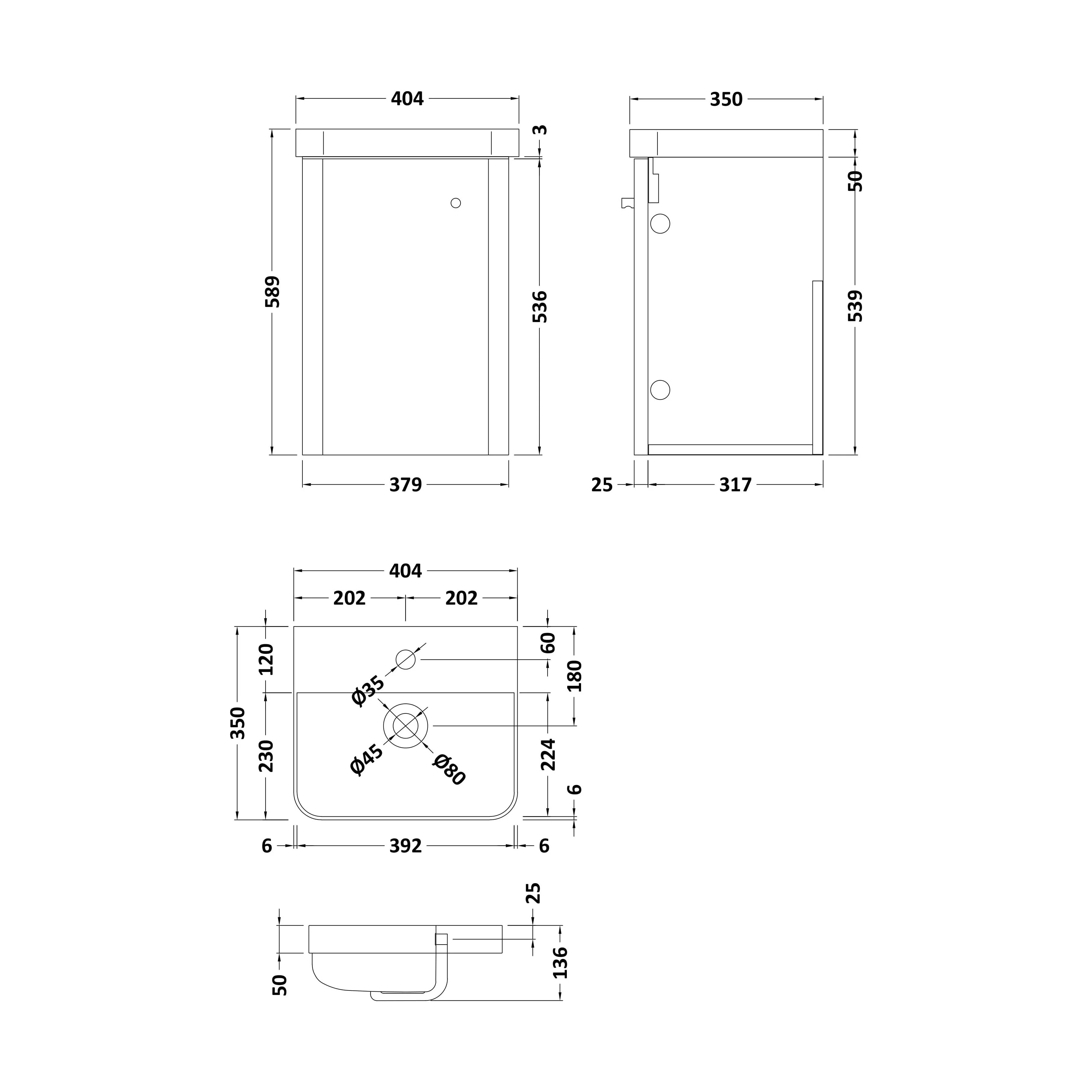 Balterley Curve Modern Bathroom Wall Hung 1 Door Vanity Unit Basin, Gloss White, 400mm - Image 2