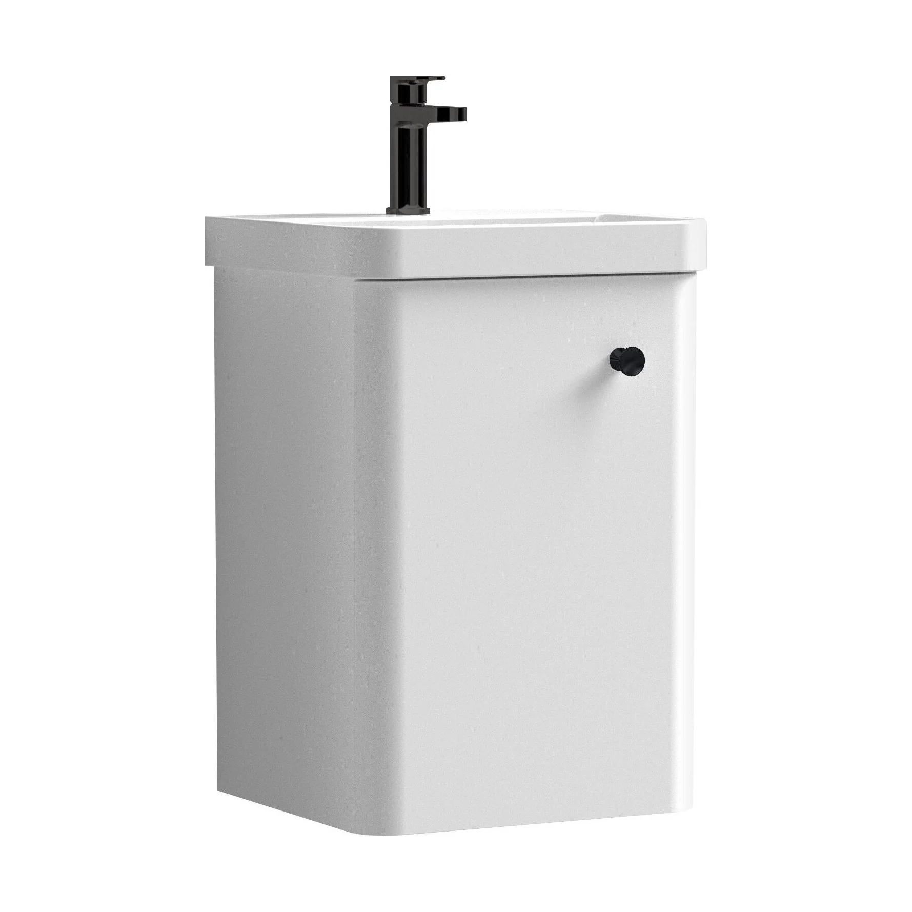 Balterley Curve Modern Bathroom Wall Hung 1 Door Vanity Unit Basin, Gloss White / Matt Black, 400mm