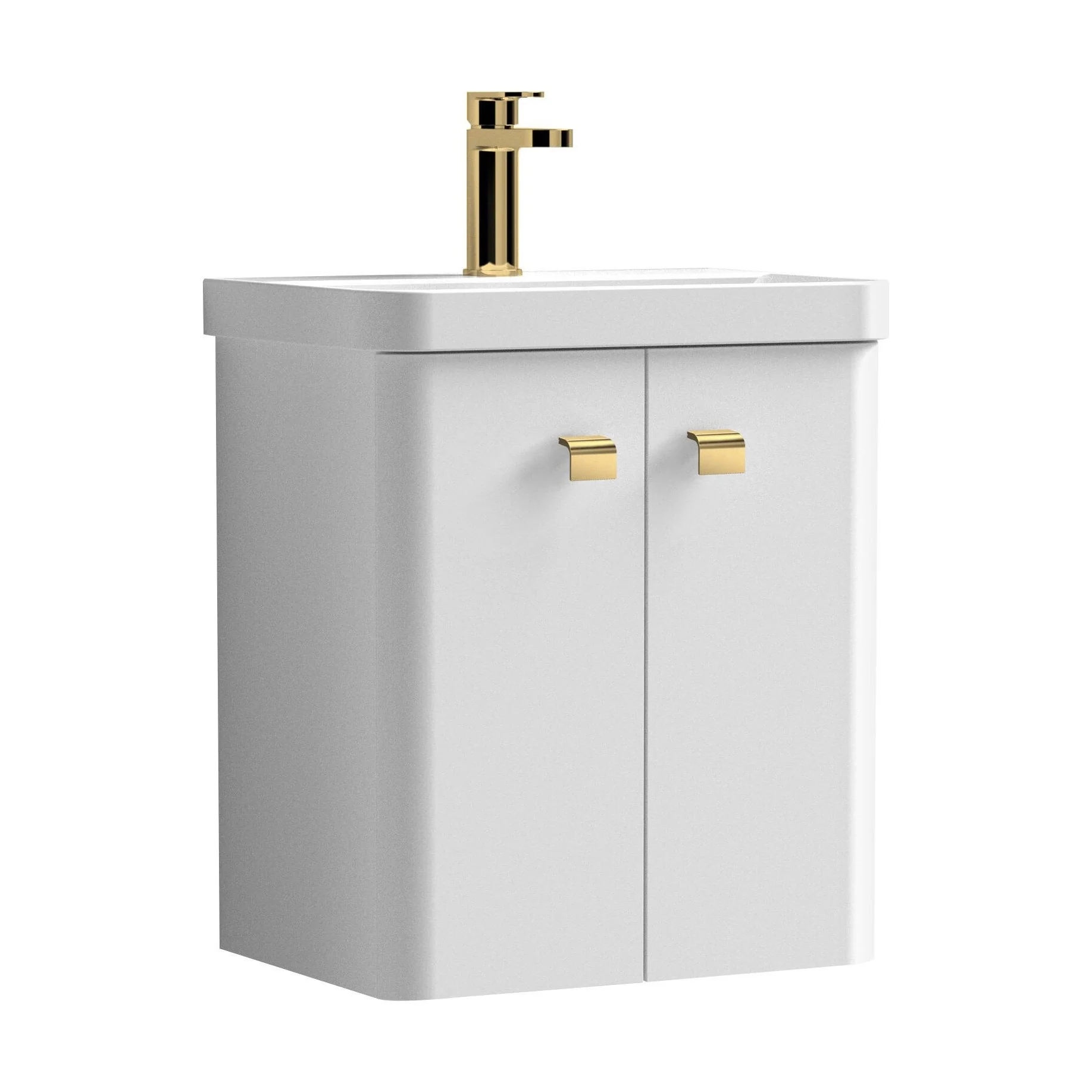 Balterley Curve Modern Bathroom 2 Soft Close Door Mid-Edge Vanity Unit Basin, Gloss White, 600mm