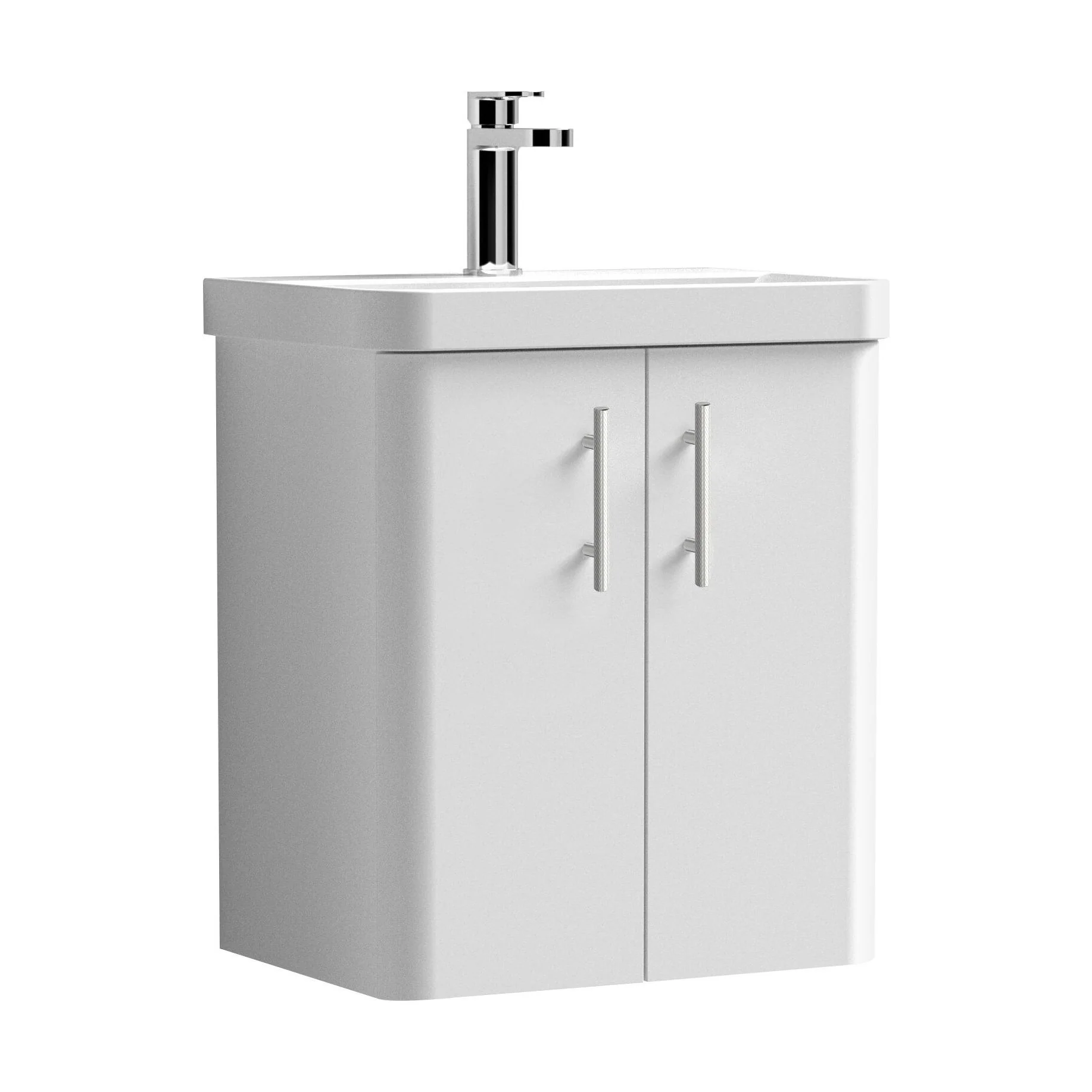 Balterley Curve Modern Bathroom Wall Hung 2 Door Vanity Unit Basin, Gloss White/Chrome, 479mm