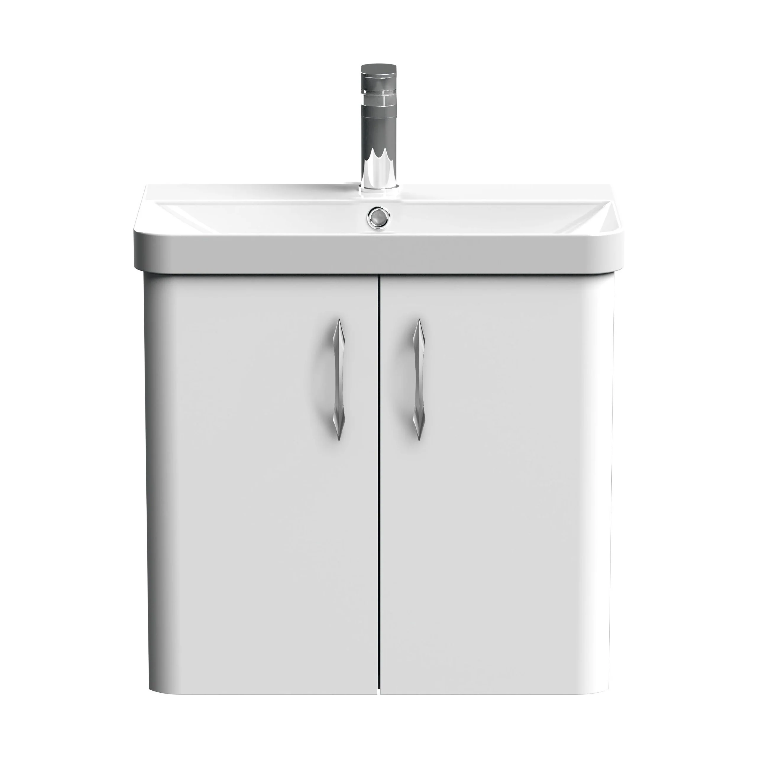 Balterley Curve Modern Bathroom Wall Hung 1 Door Vanity Unit Basin, Gloss White, 579mm
