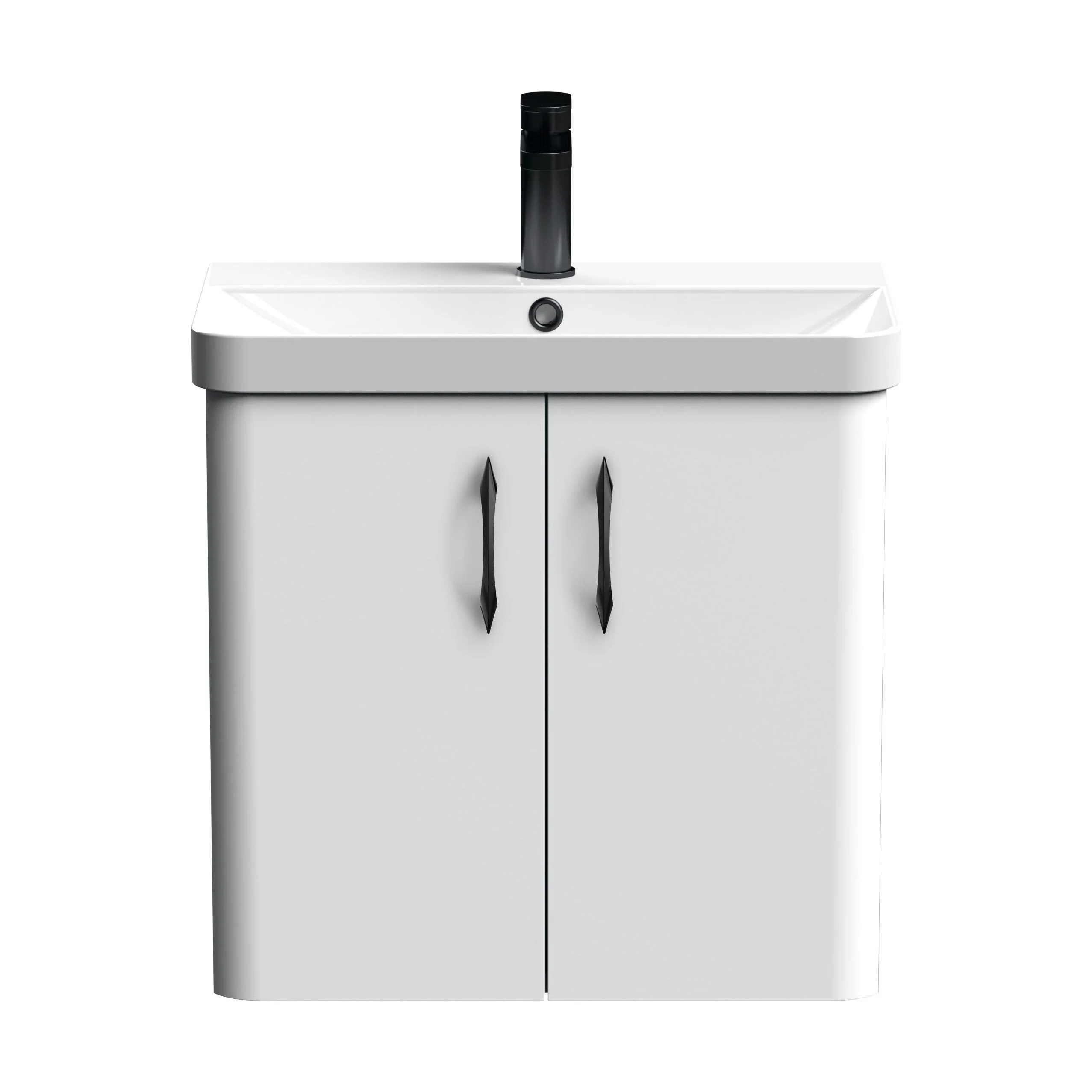 Balterley Curve Modern Bathroom Wall Hung 1 Door Vanity Unit Basin, Gloss White, 579mm