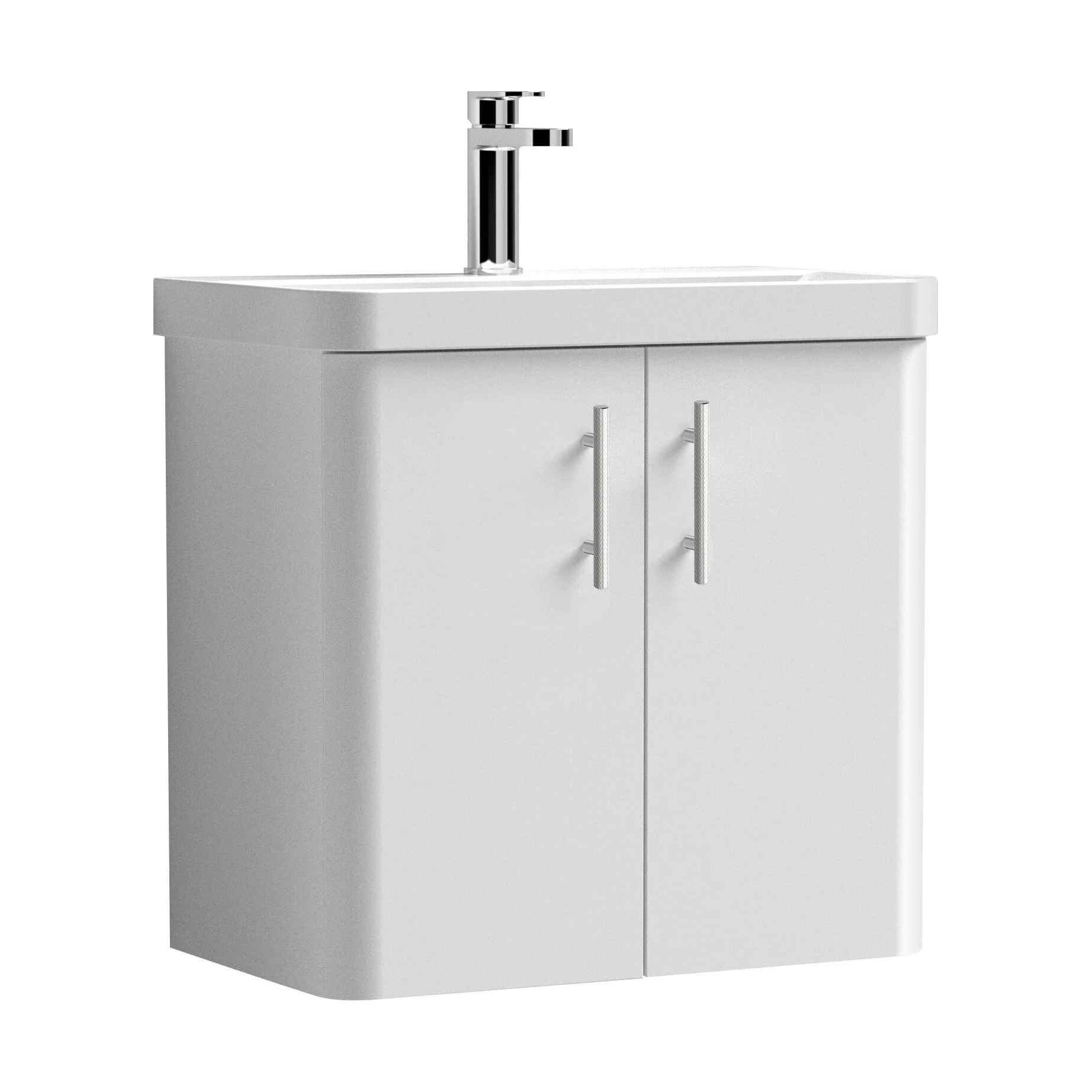 Balterley Curve Modern Bathroom Wall Hung 2 Door Vanity Unit Basin, Gloss White/Chrome, 579mm