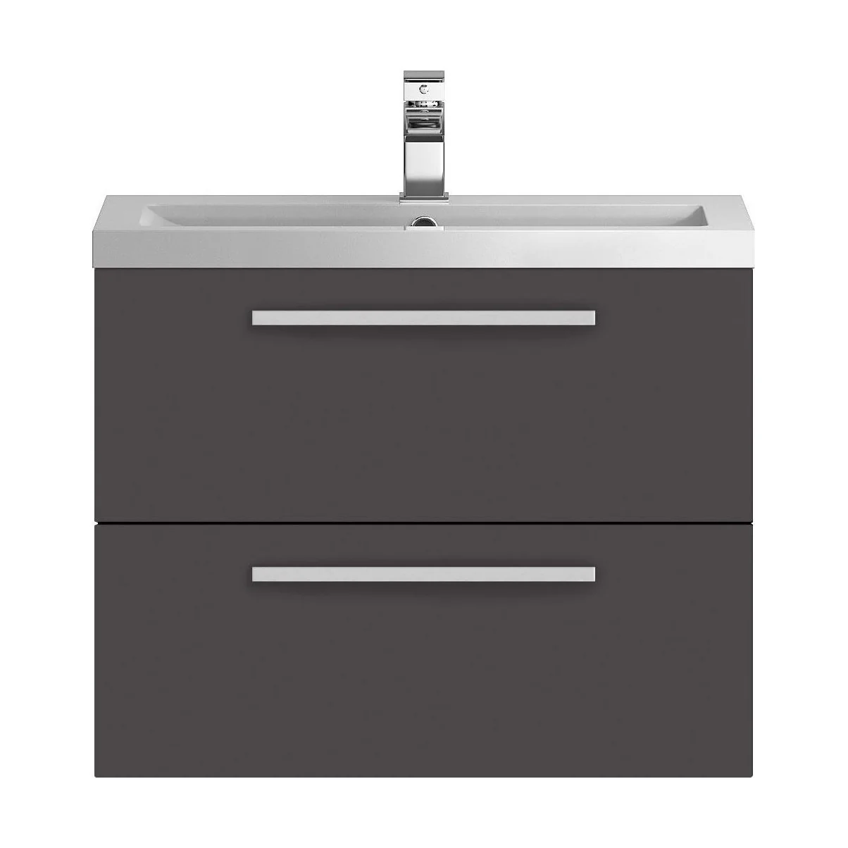 Wall Hung 2 Drawer Vanity Unit with Polymarble Basin, 720mm - Gloss Grey