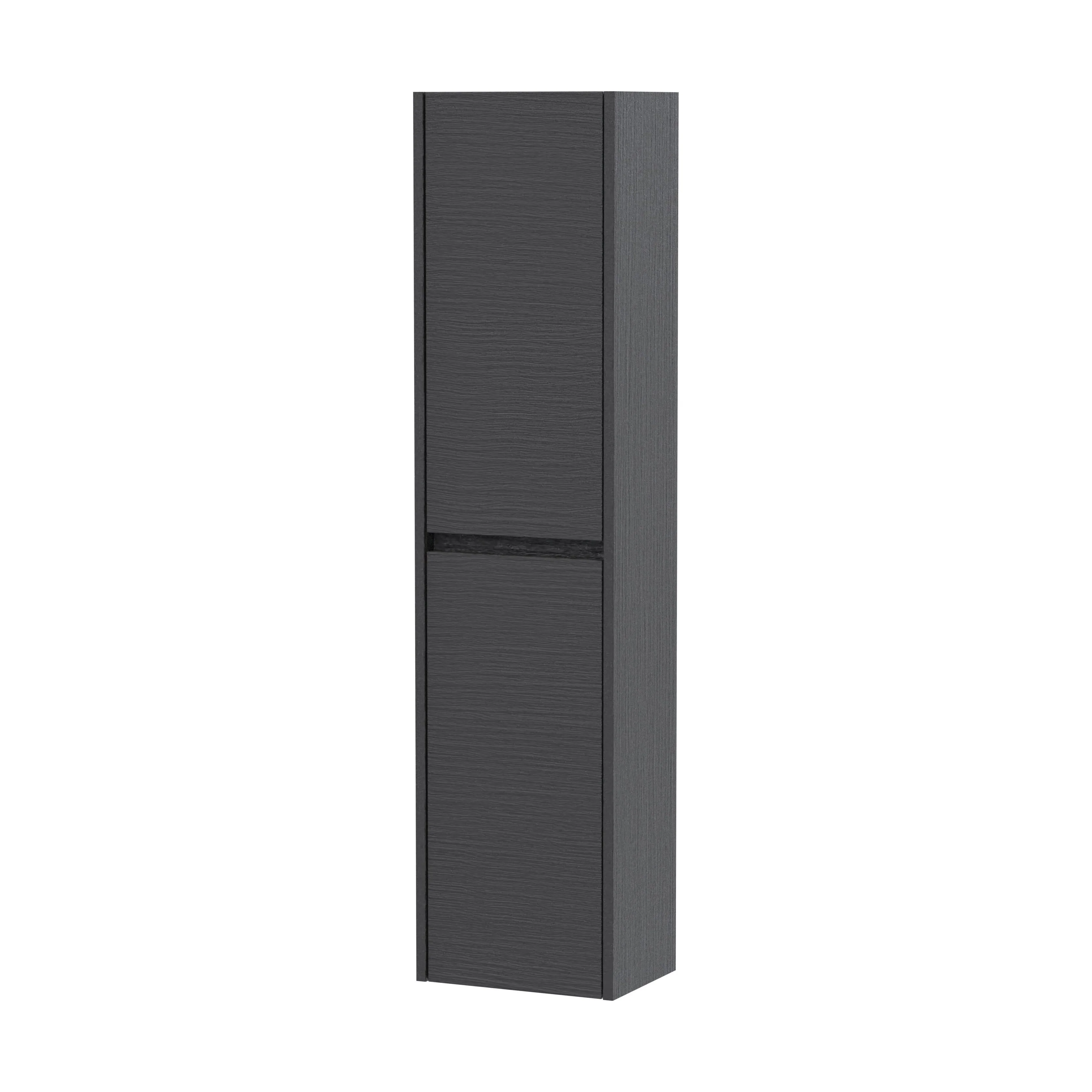 Square Wall Hung 2 Door Tall Bathroom Unit, 350mm - Woodgrain Graphite Grey