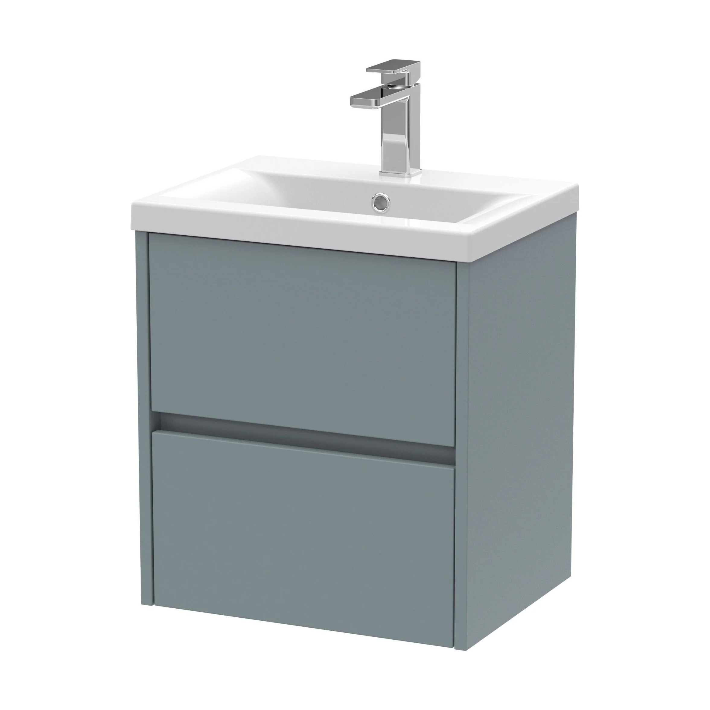 Square Wall Hung 2 Drawer Vanity Unit & Ceramic Basin, 500mm - Matt Coastal Grey