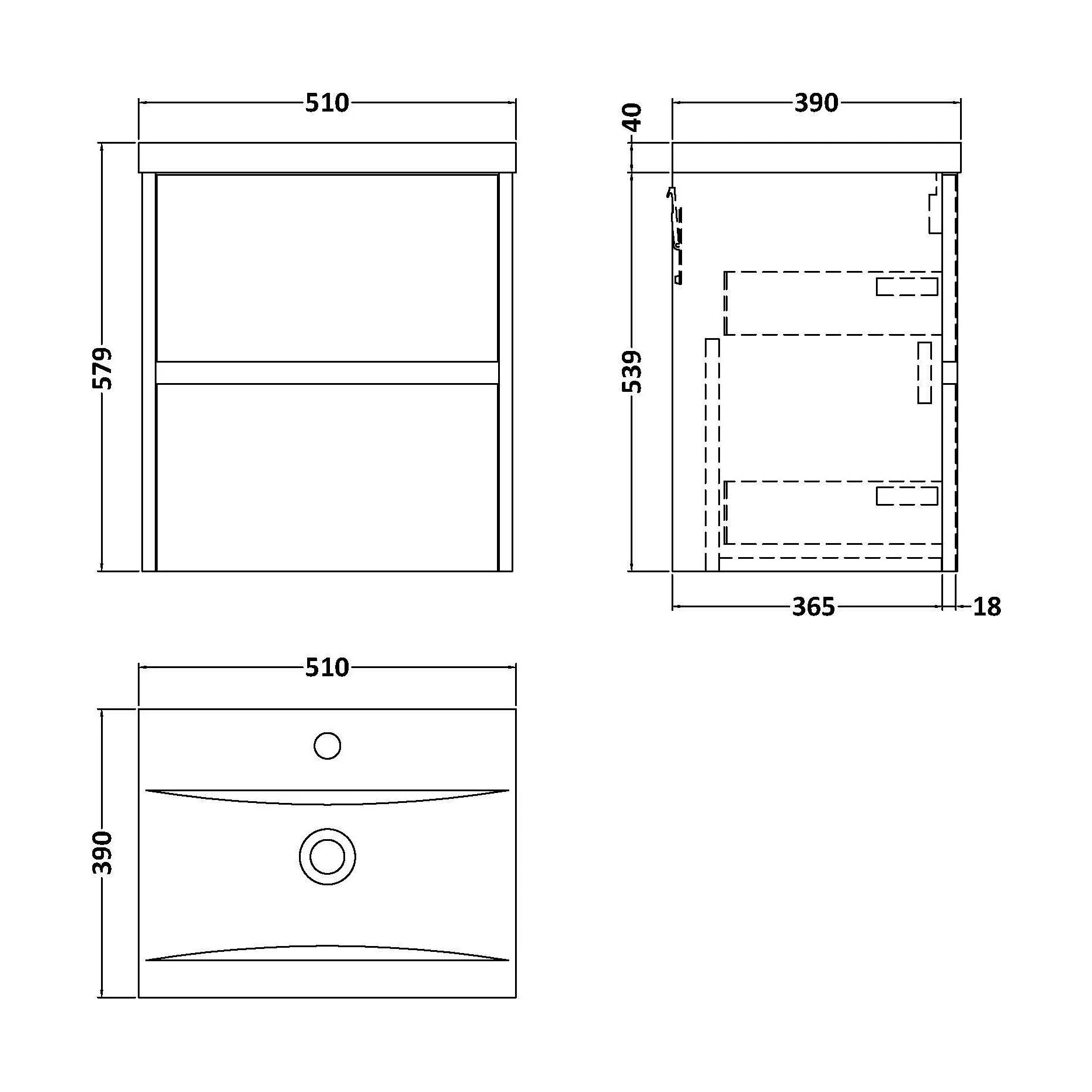 Square Wall Hung 2 Drawer Vanity Unit & Ceramic Basin, 500mm - Matt Coastal Grey - Image 2