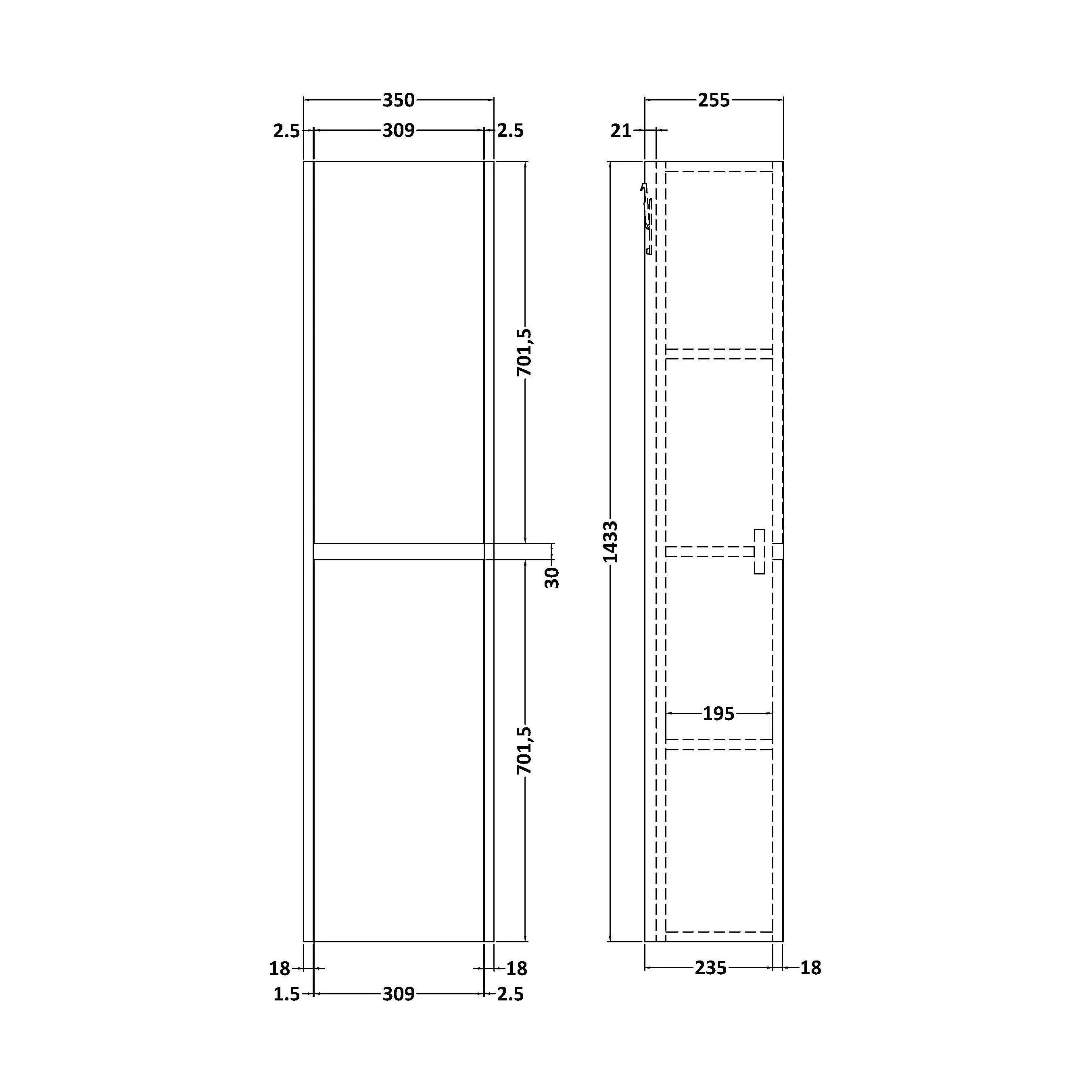 Square Wall Hung 2 Door Tall Bathroom Unit, 350mm - Midnight Blue - Image 2