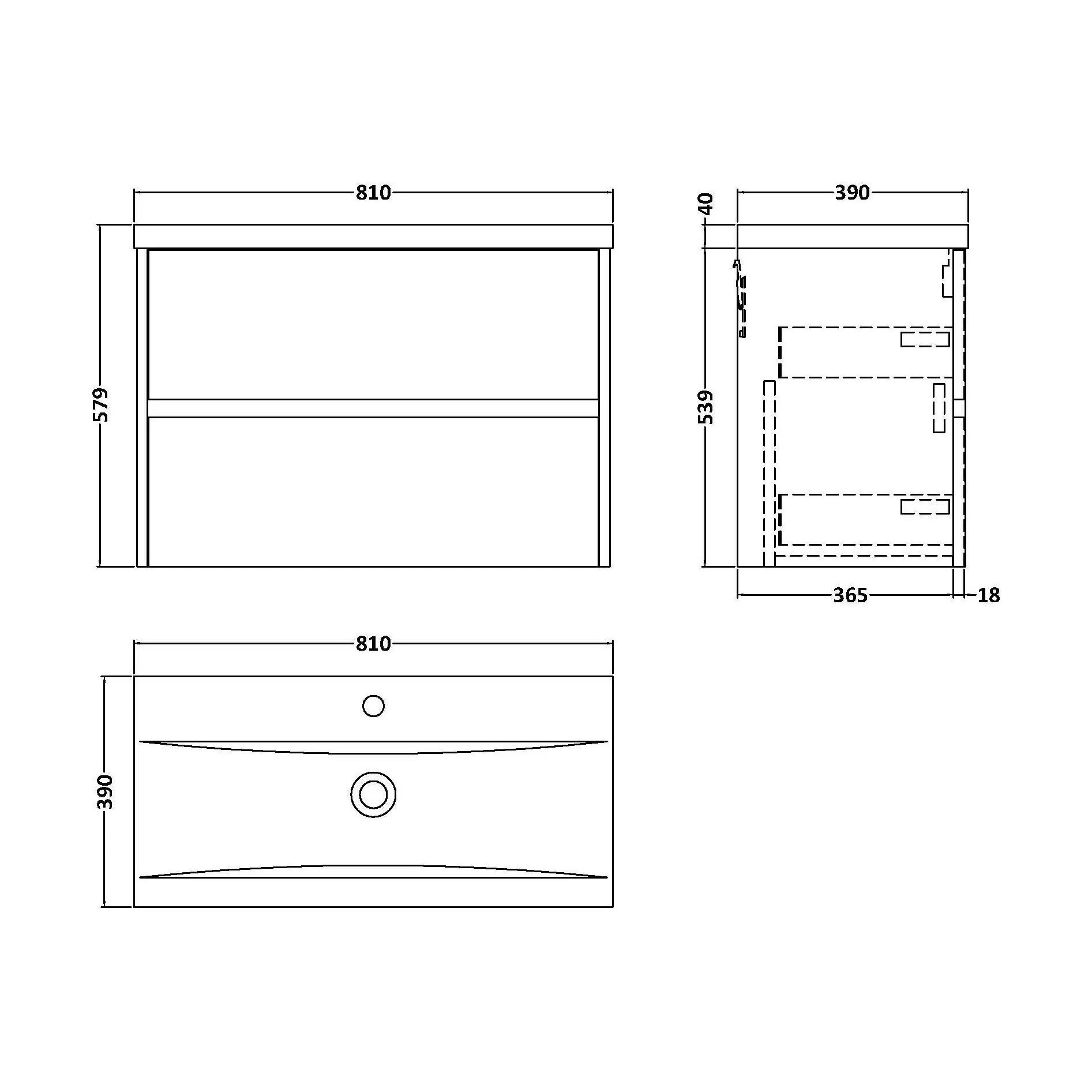 Edge Square Wall Hung 2 Drawer Vanity Unit & Ceramic Basin, 800mm - Woodgrain Autumn Oak - Balterley - Image 2