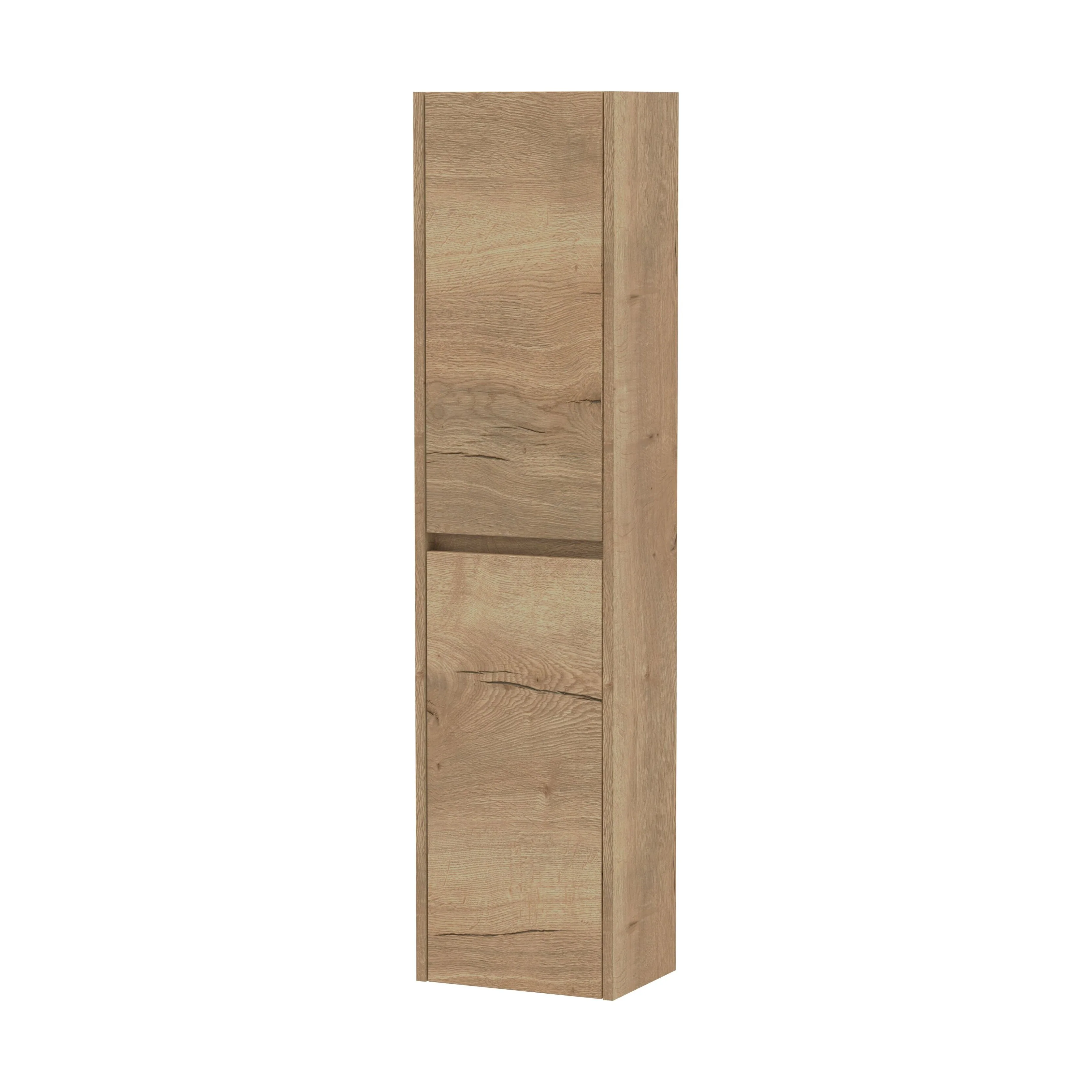 Edge Square Wall Hung 2 Door Tall Bathroom Unit, 350mm - Woodgrain Autumn Oak - Balterley