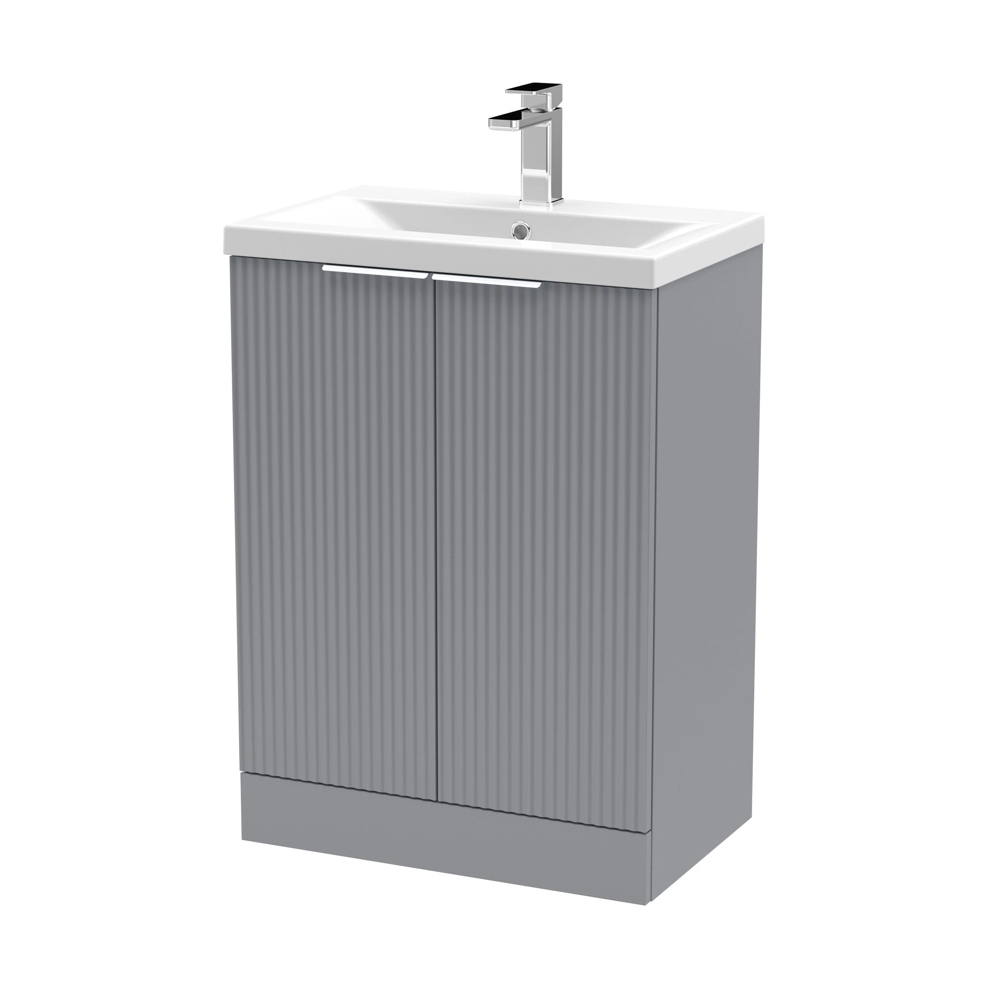 Balterley Fluted Front Floor Standing 2 Door Vanity Basin Unit with Ceramic Basin 600mm - Satin Grey - Image 5