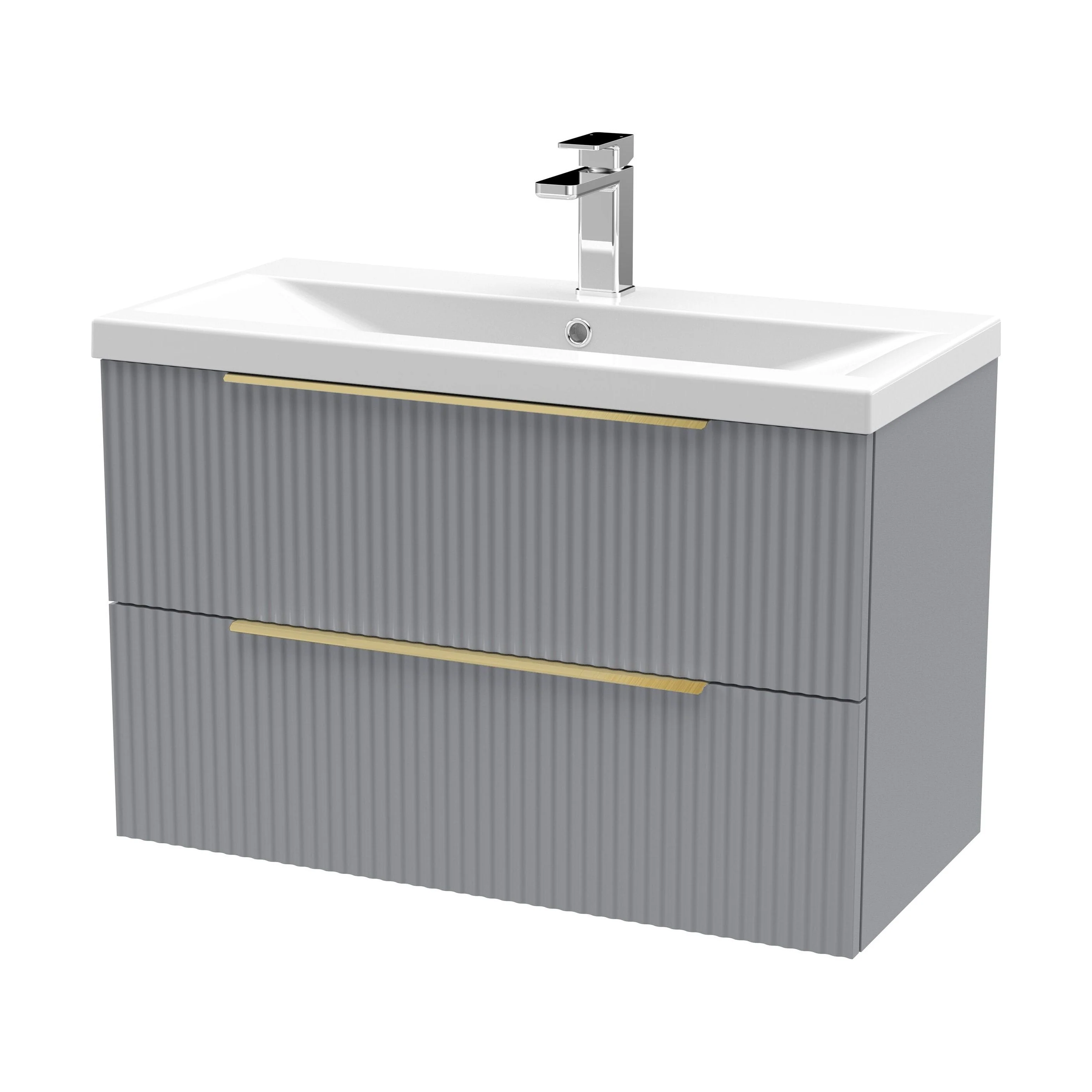 Tixall Fluted Front Wall Hung Vanity Basin Unit 800mm - 2 Drawer - Image 106