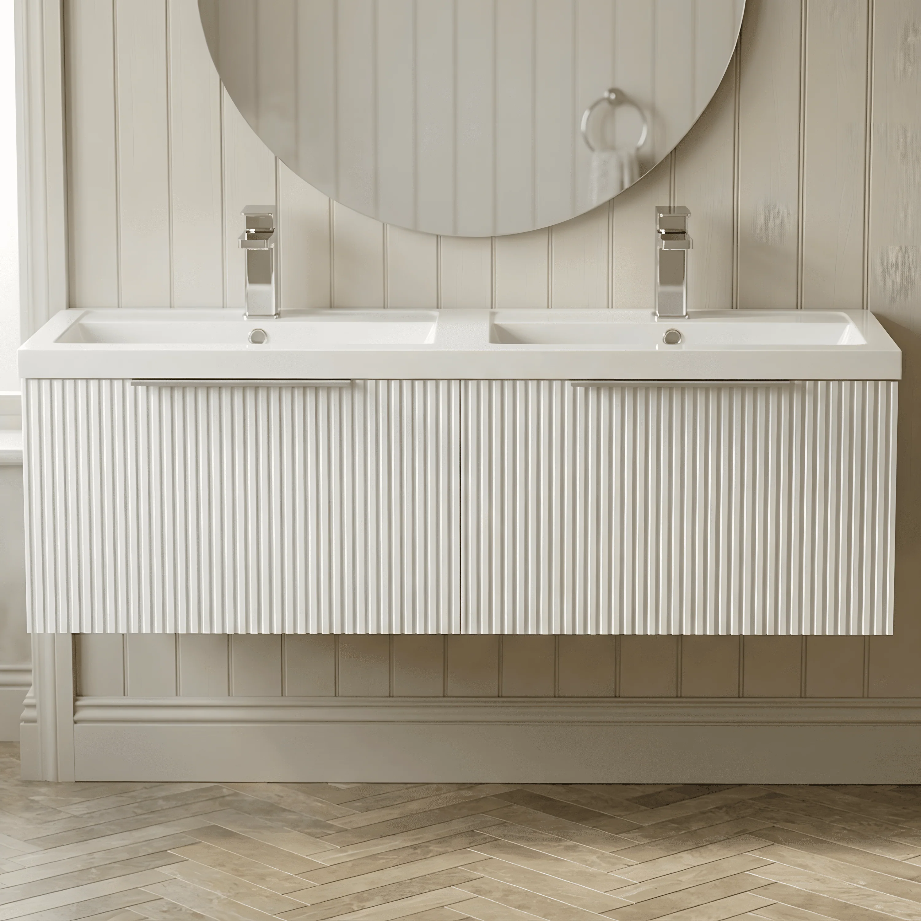 Tixall Fluted Front Wall Hung Vanity Basin Unit 800mm - 2 Drawer - Image 15