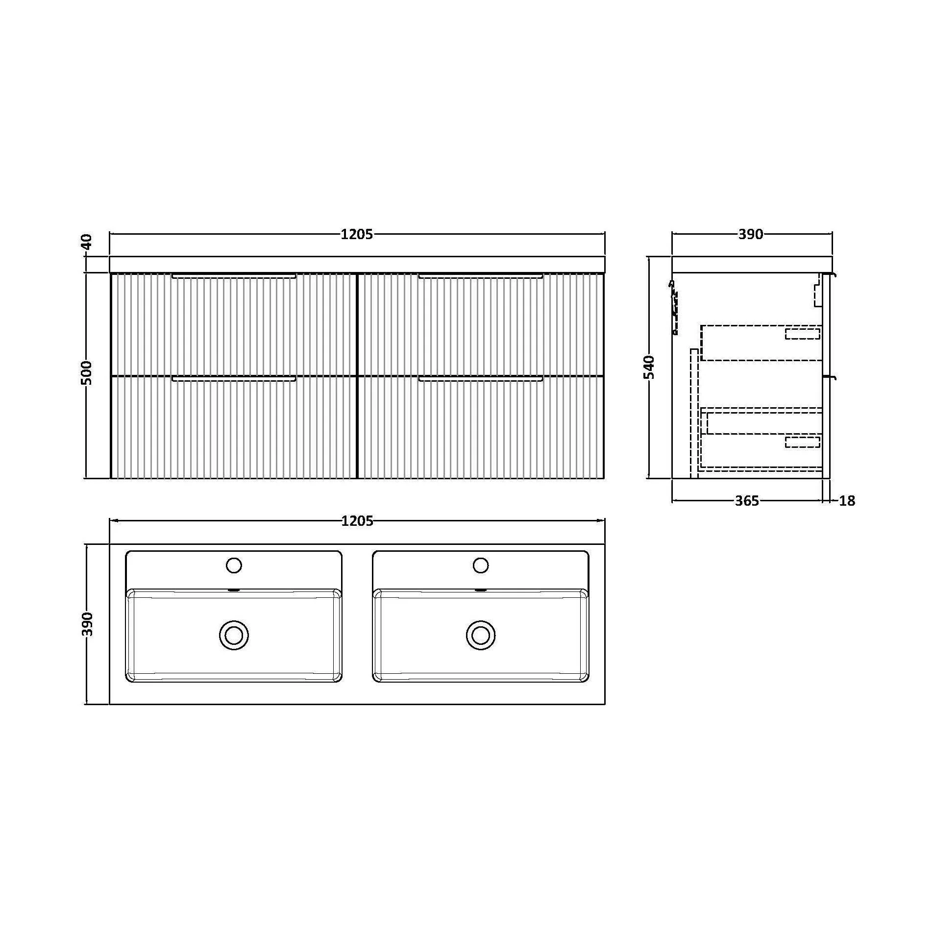 Tixall Fluted Front Wall Hung Vanity Basin Unit 800mm - 2 Drawer - Image 161
