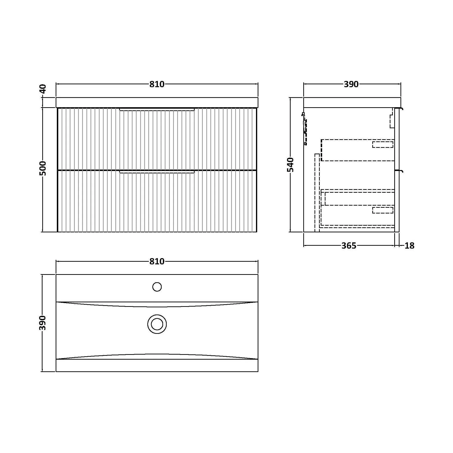Tixall Fluted Front Wall Hung Vanity Basin Unit 800mm - 2 Drawer - Image 164