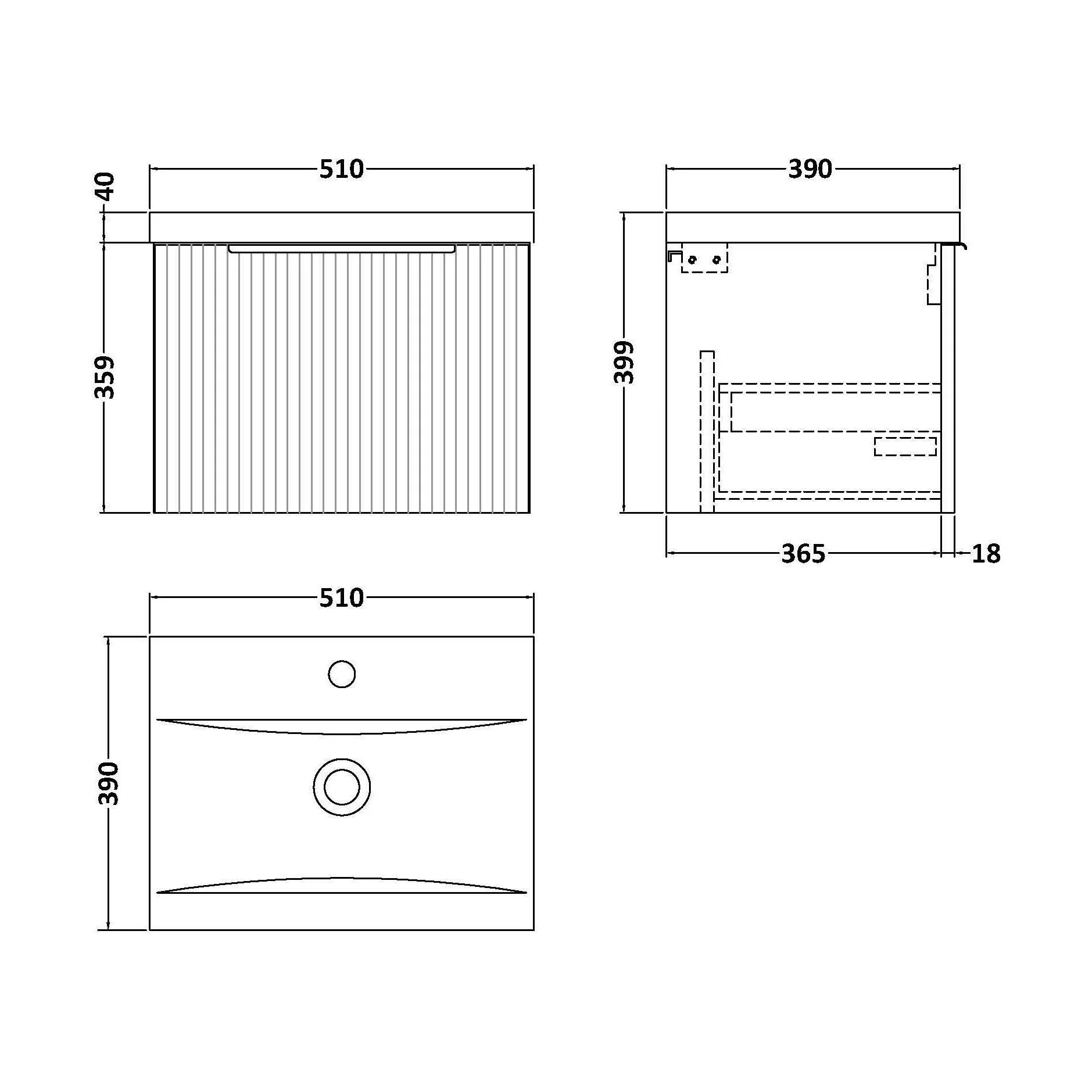 Tixall Fluted Front Wall Hung Vanity Basin Unit 800mm - 2 Drawer - Image 166