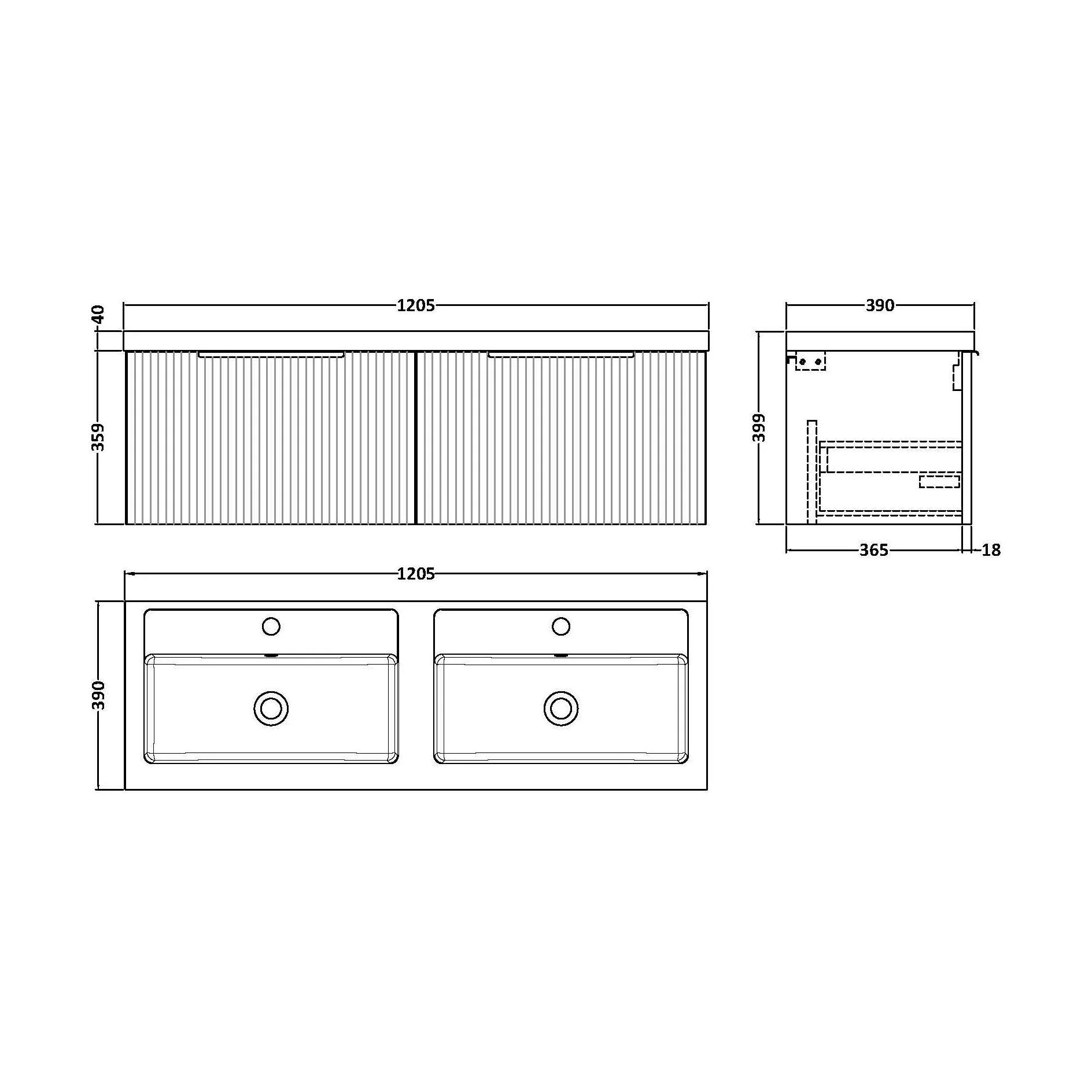Tixall Fluted Front Wall Hung Vanity Basin Unit 800mm - 2 Drawer - Image 187