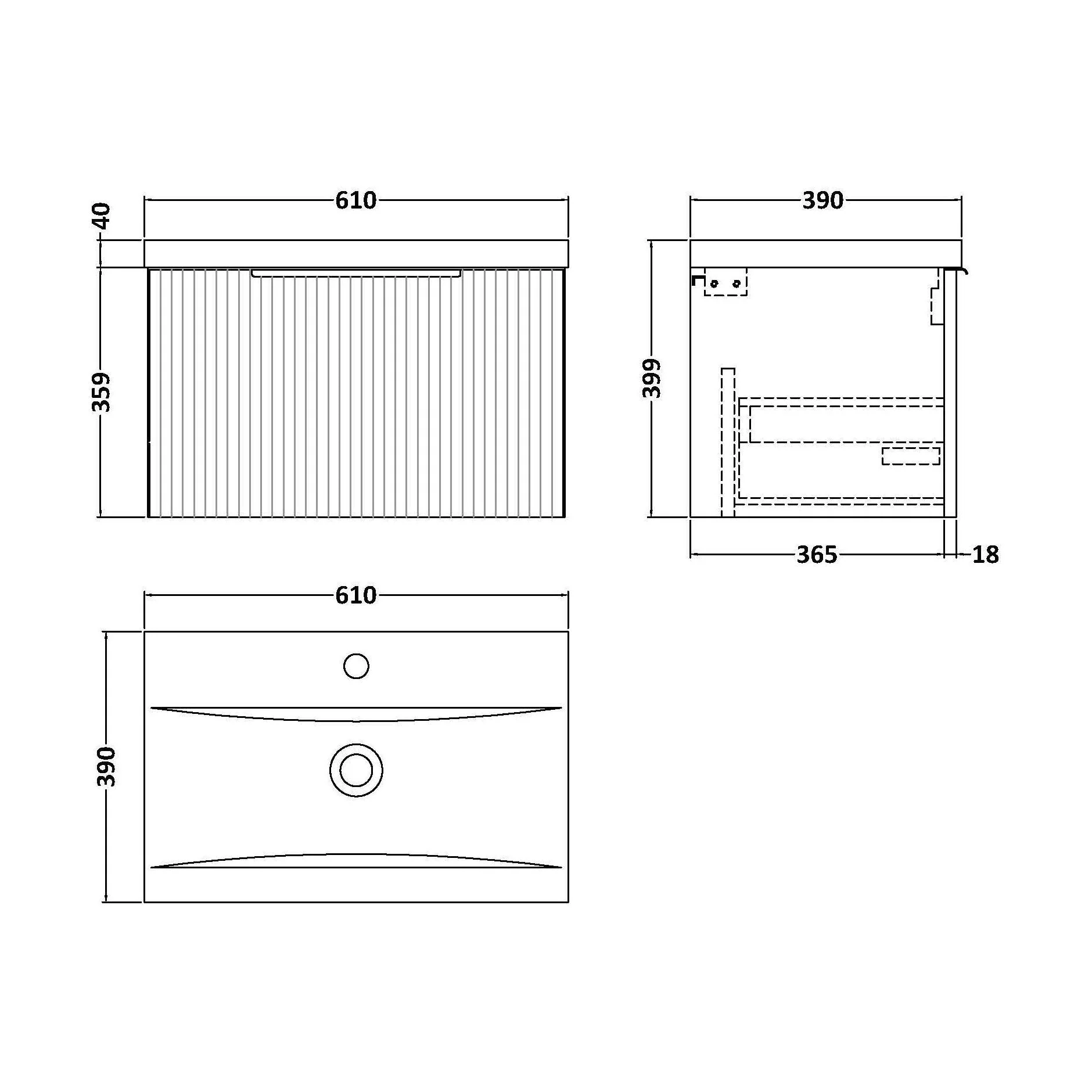 Tixall Fluted Front Wall Hung Vanity Basin Unit 800mm - 2 Drawer - Image 194