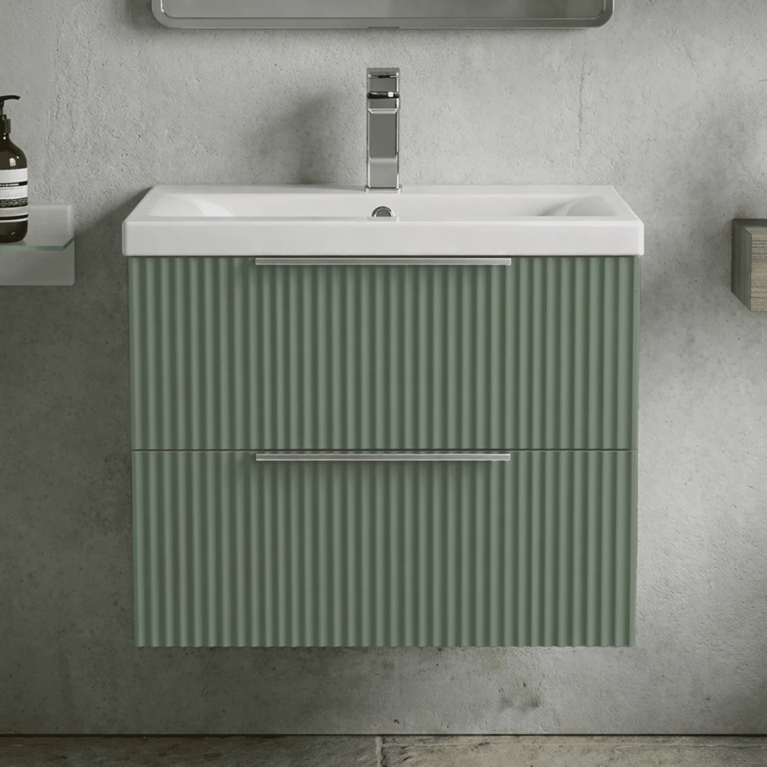 Tixall Fluted Front Wall Hung Vanity Basin Unit 800mm - 2 Drawer - Image 33