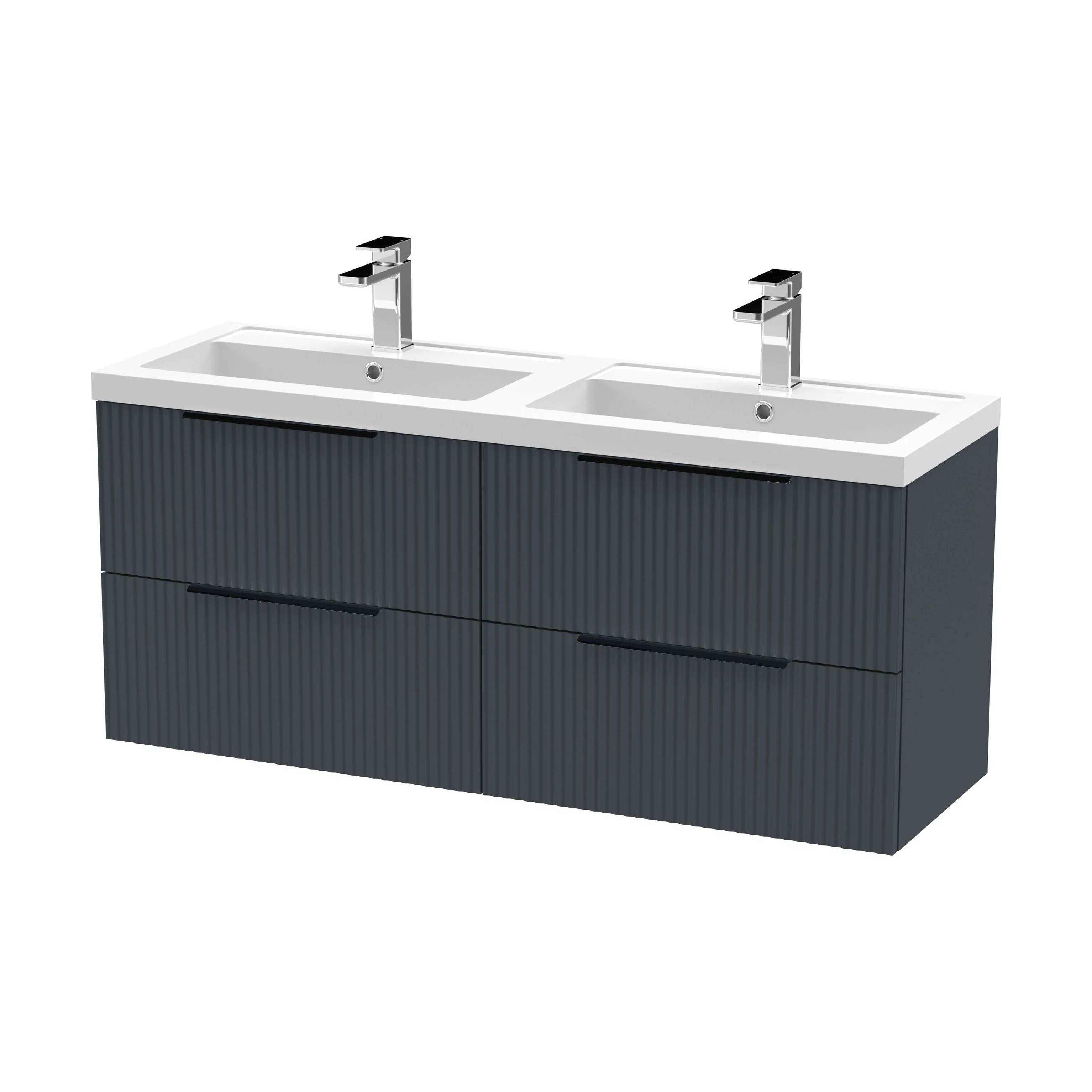 Tixall Fluted Front Wall Hung Vanity Basin Unit 800mm - 2 Drawer - Image 48