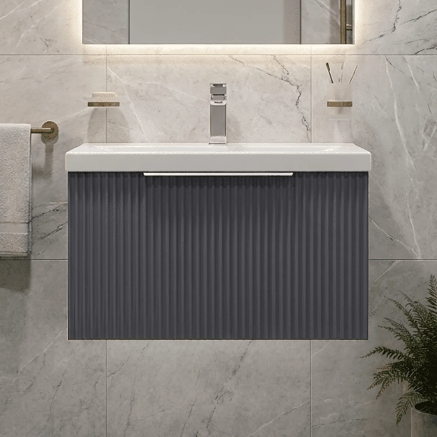 Tixall Fluted Front Wall Hung Vanity Basin Unit 800mm - 2 Drawer - Image 5