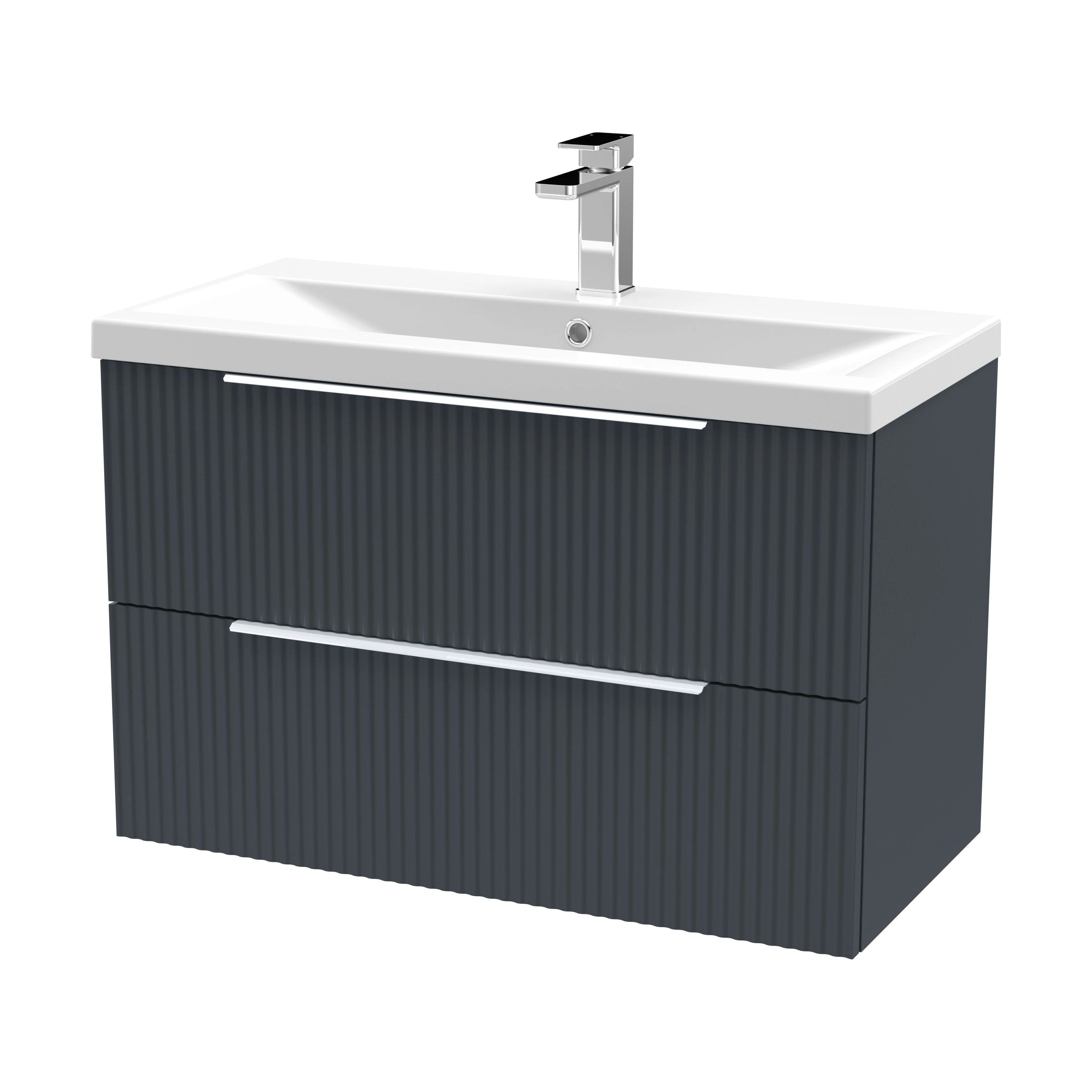 Tixall Fluted Front Wall Hung Vanity Basin Unit 800mm - 2 Drawer - Image 56
