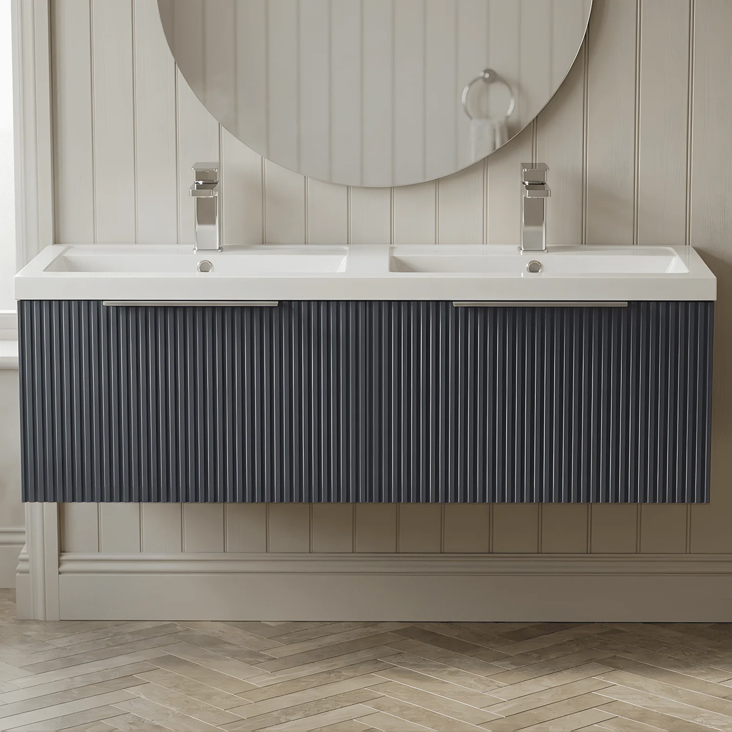 Tixall Fluted Front Wall Hung Vanity Basin Unit 800mm - 2 Drawer - Image 6
