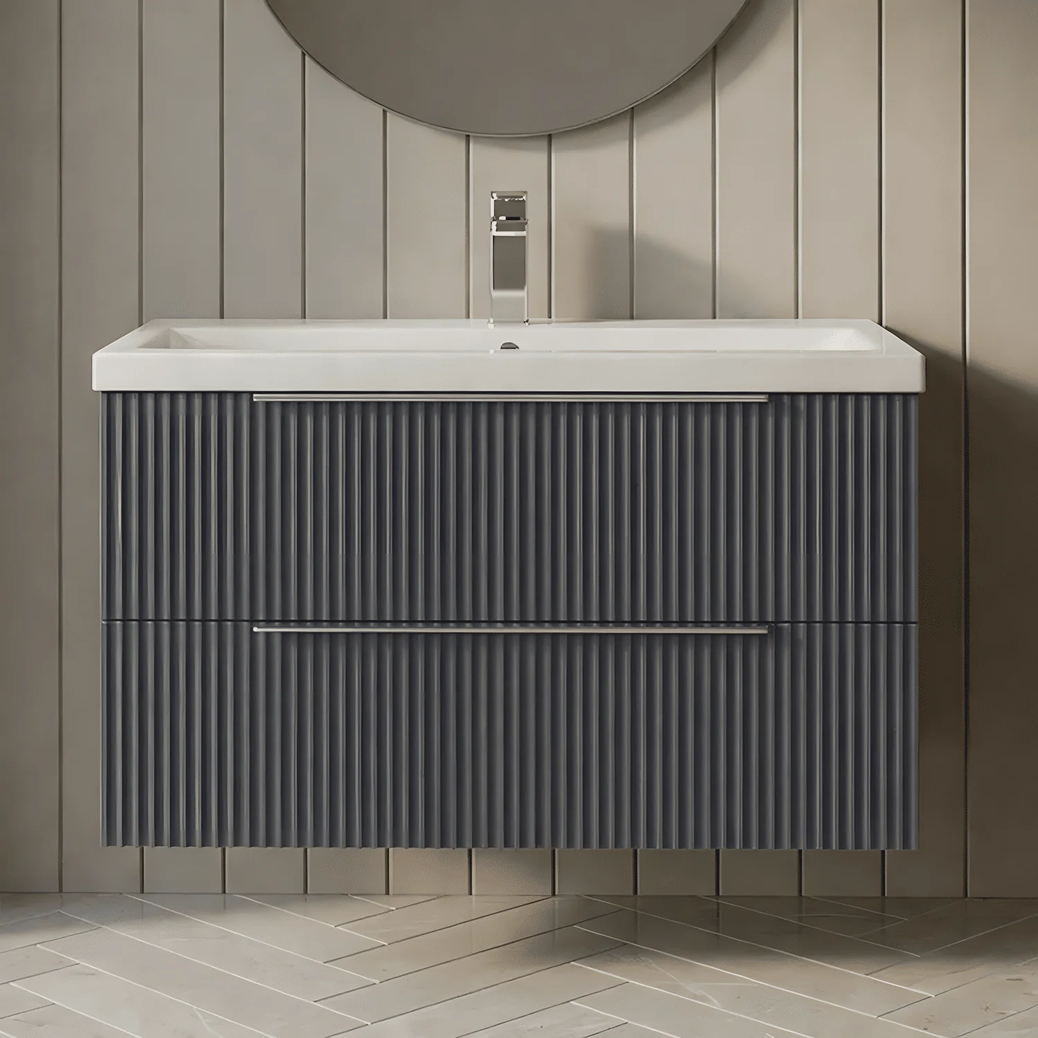 Tixall Fluted Front Wall Hung Vanity Basin Unit 800mm - 2 Drawer - Image 7