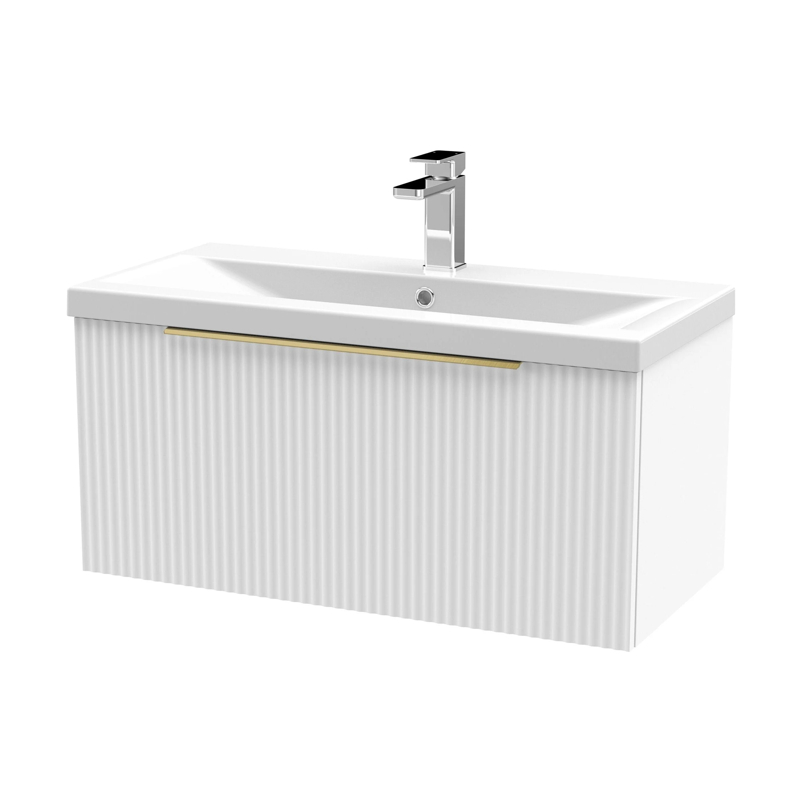 Tixall Fluted Front Wall Hung Vanity Basin Unit 800mm - 2 Drawer - Image 85