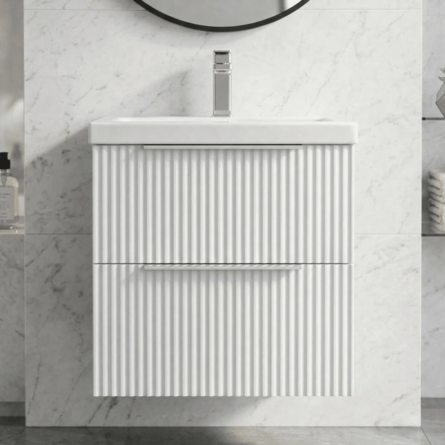 Tixall Fluted Front Wall Hung Vanity Basin Unit 800mm - 1 Drawer - Image 10