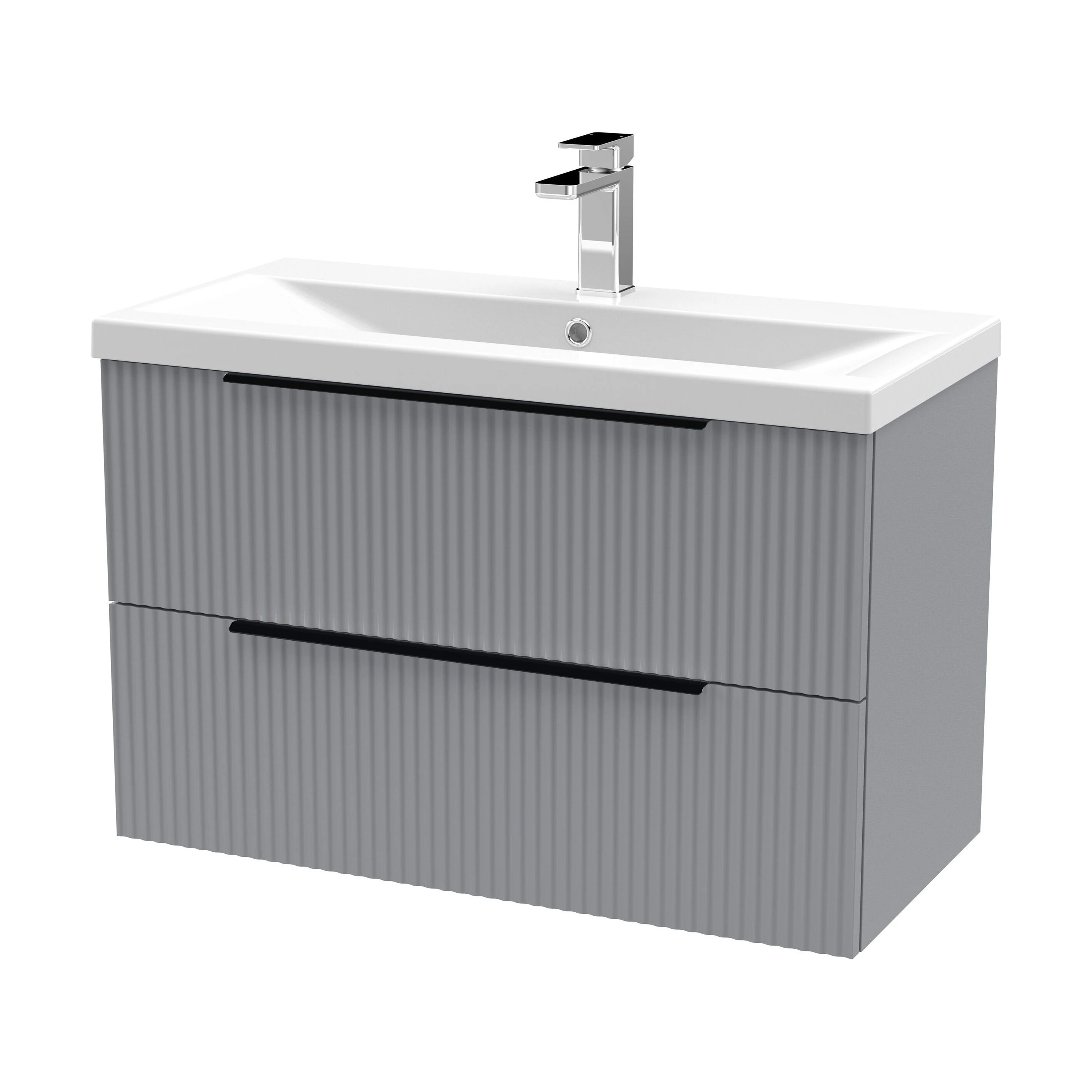 Tixall Fluted Front Wall Hung Vanity Basin Unit 800mm - 1 Drawer - Image 105