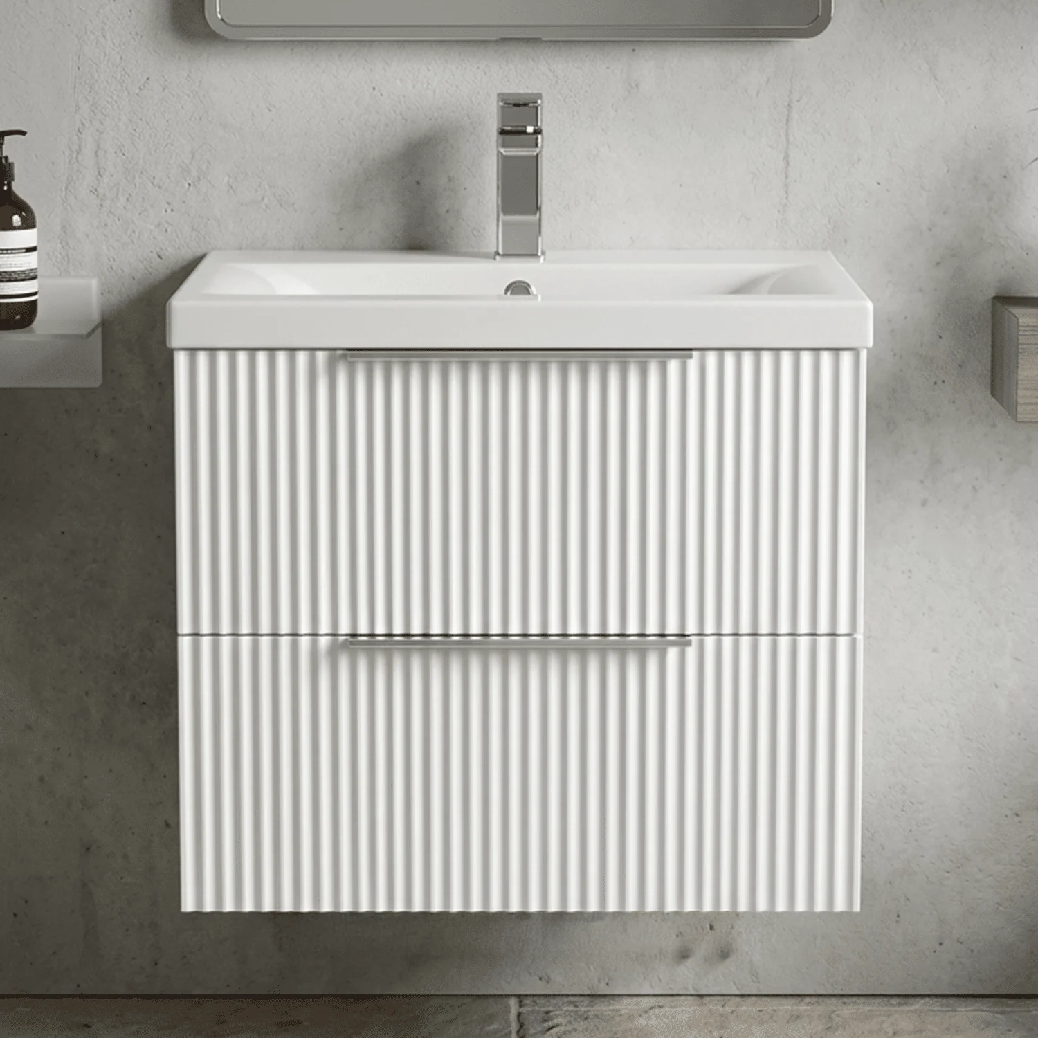 Tixall Fluted Front Wall Hung Vanity Basin Unit 800mm - 1 Drawer - Image 11
