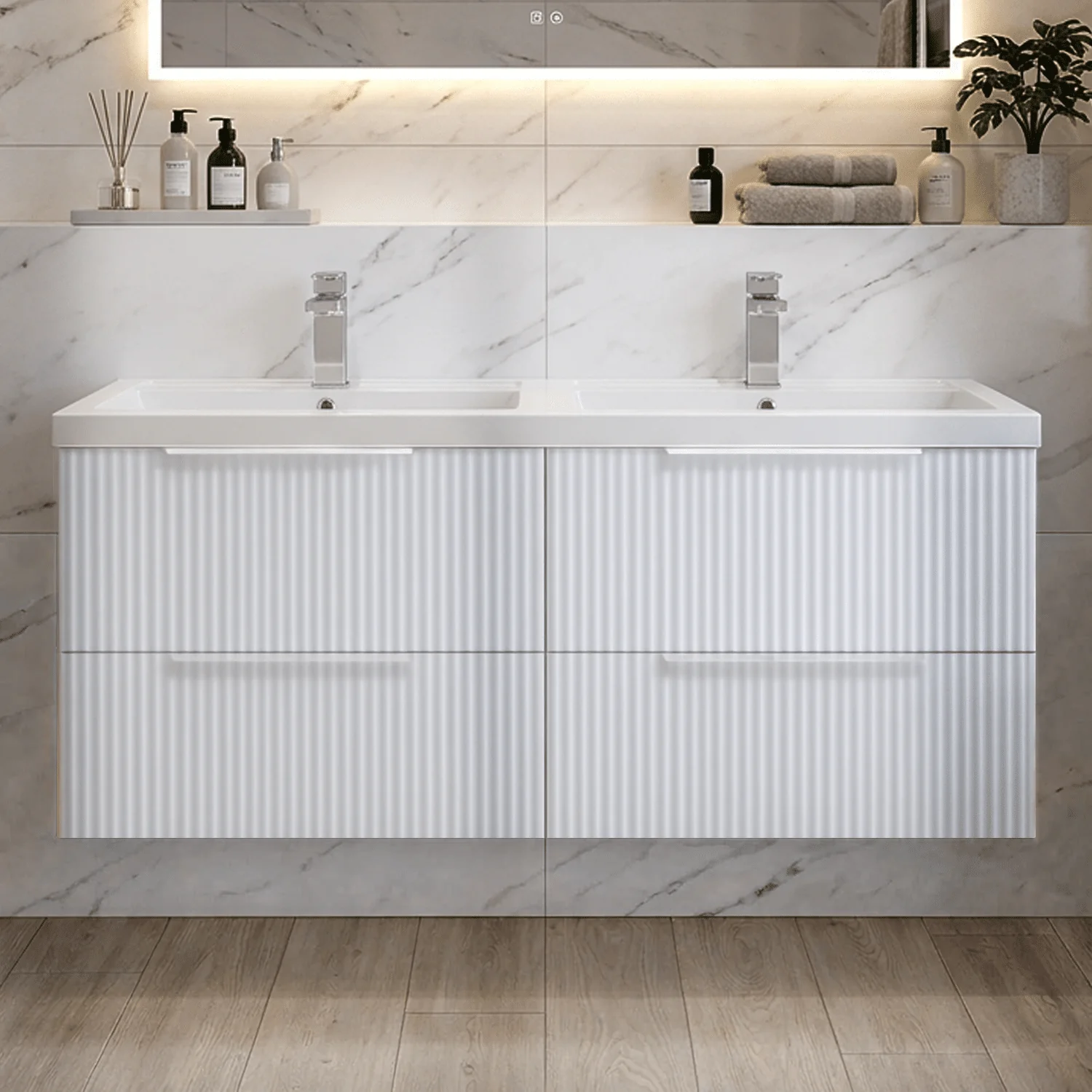 Tixall Fluted Front Wall Hung Vanity Basin Unit 800mm - 1 Drawer - Image 12