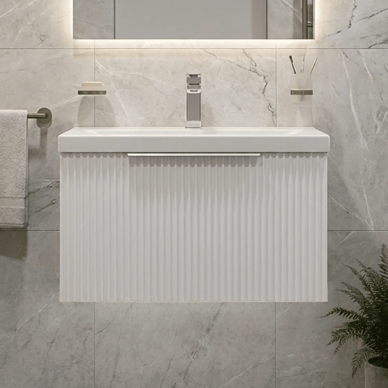Tixall Fluted Front Wall Hung Vanity Basin Unit 800mm - 1 Drawer - Image 13
