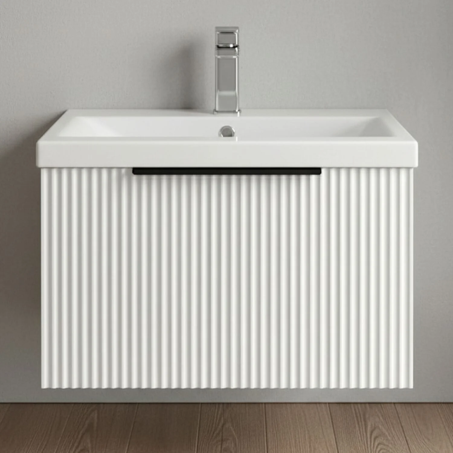 Tixall Fluted Front Wall Hung Vanity Basin Unit 800mm - 1 Drawer - Image 14