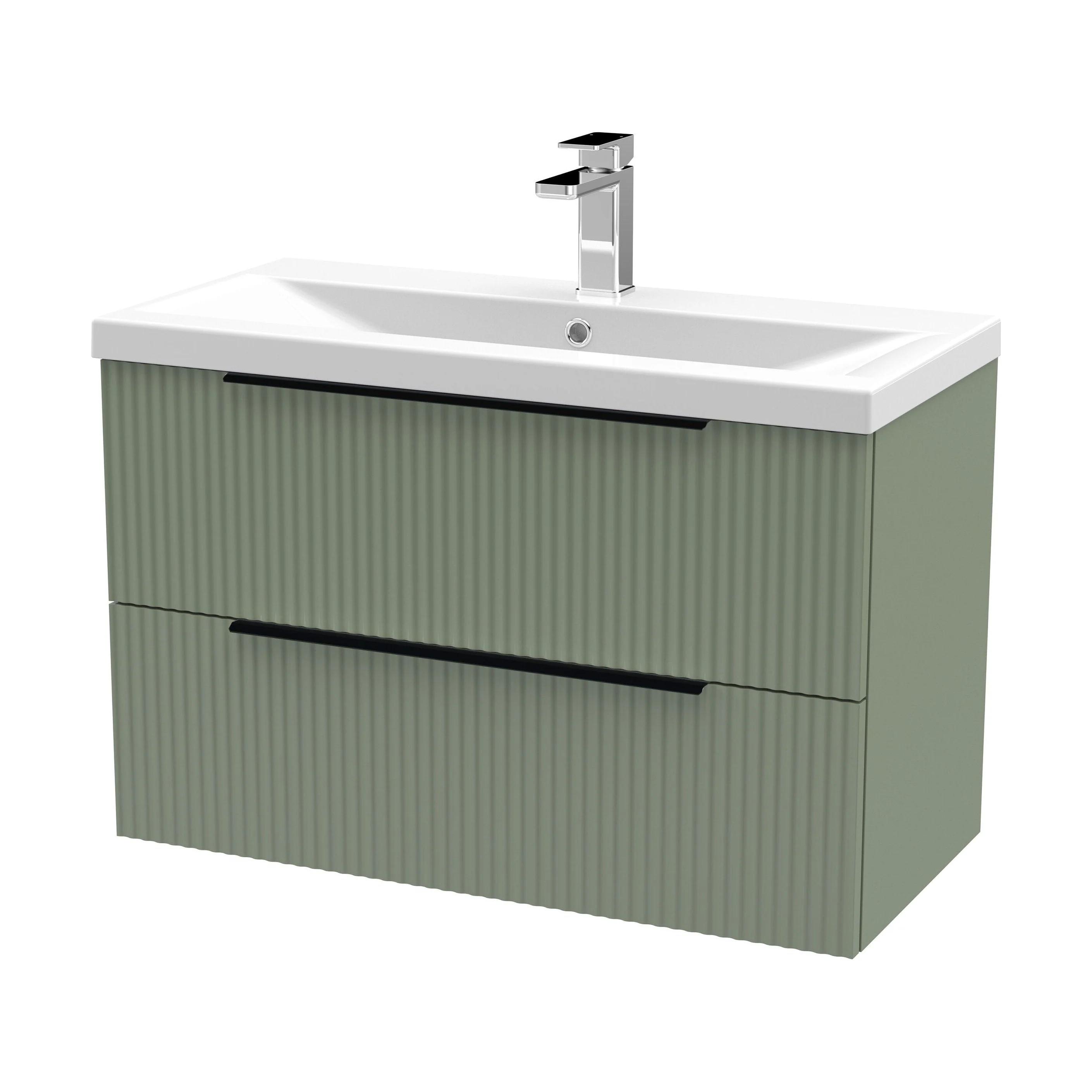 Tixall Fluted Front Wall Hung Vanity Basin Unit 800mm - 1 Drawer - Image 153
