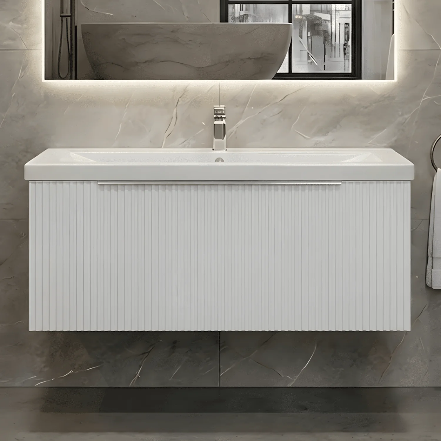 Tixall Fluted Front Wall Hung Vanity Basin Unit 800mm - 1 Drawer - Image 16