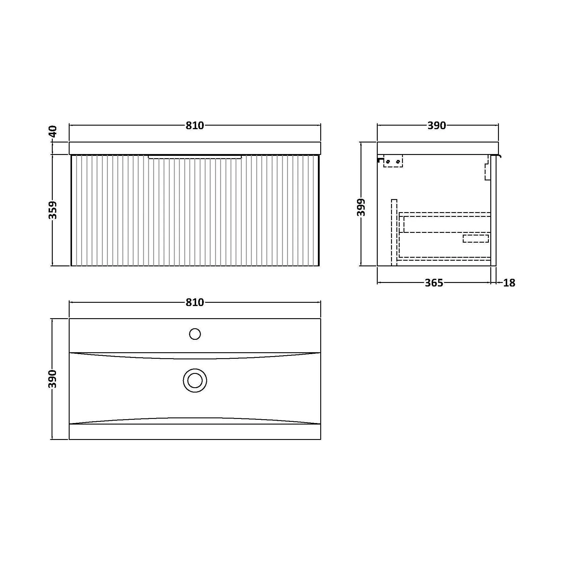 Tixall Fluted Front Wall Hung Vanity Basin Unit 800mm - 1 Drawer - Image 165