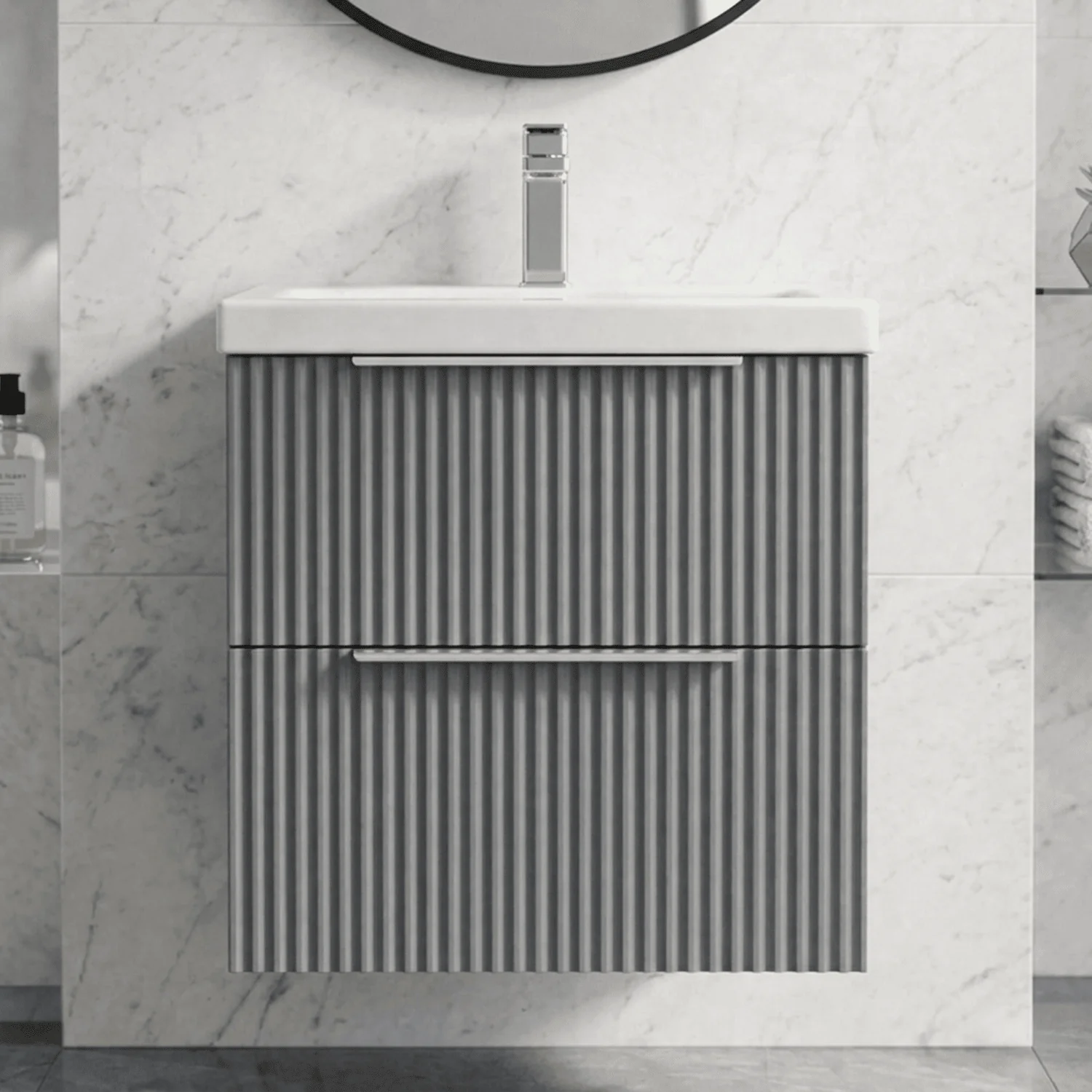 Tixall Fluted Front Wall Hung Vanity Basin Unit 800mm - 1 Drawer - Image 18