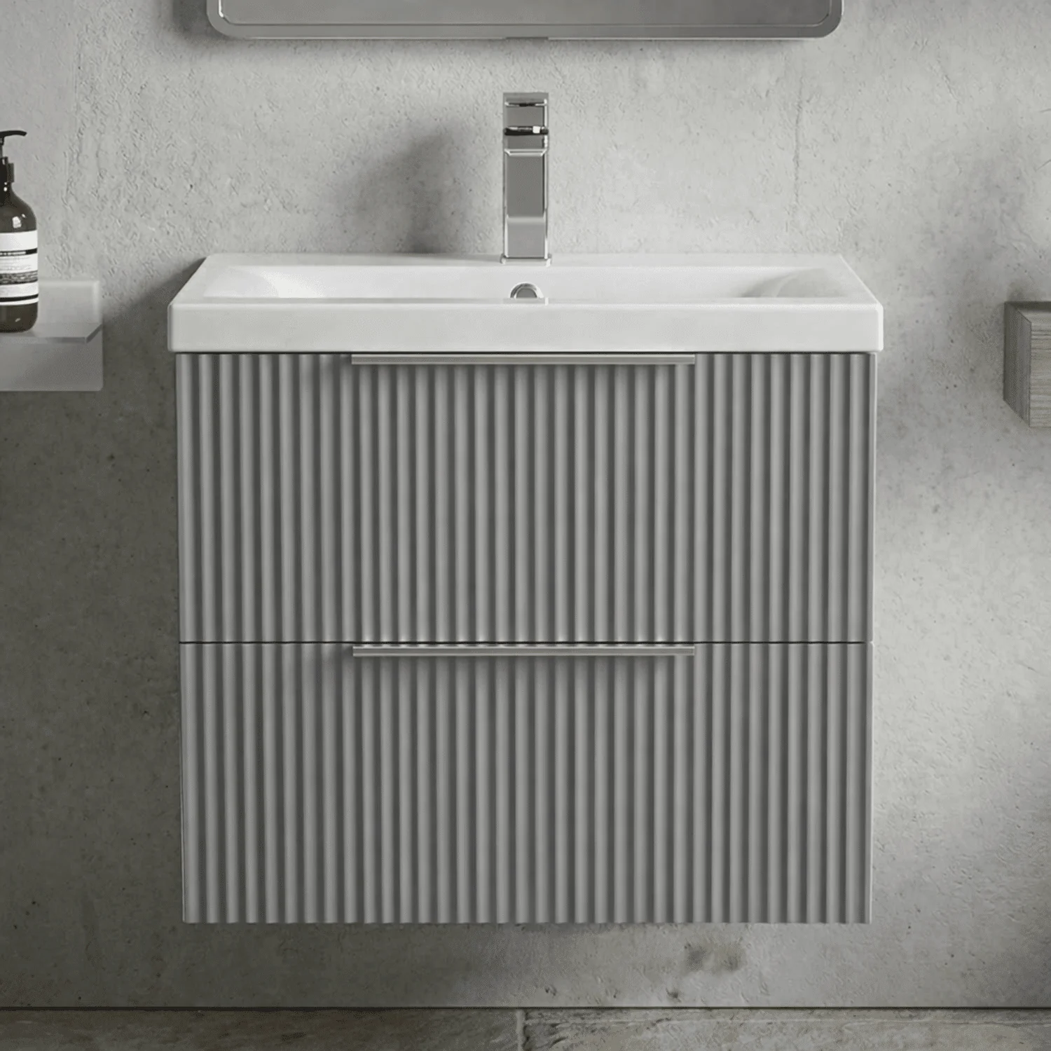 Tixall Fluted Front Wall Hung Vanity Basin Unit 800mm - 1 Drawer - Image 19