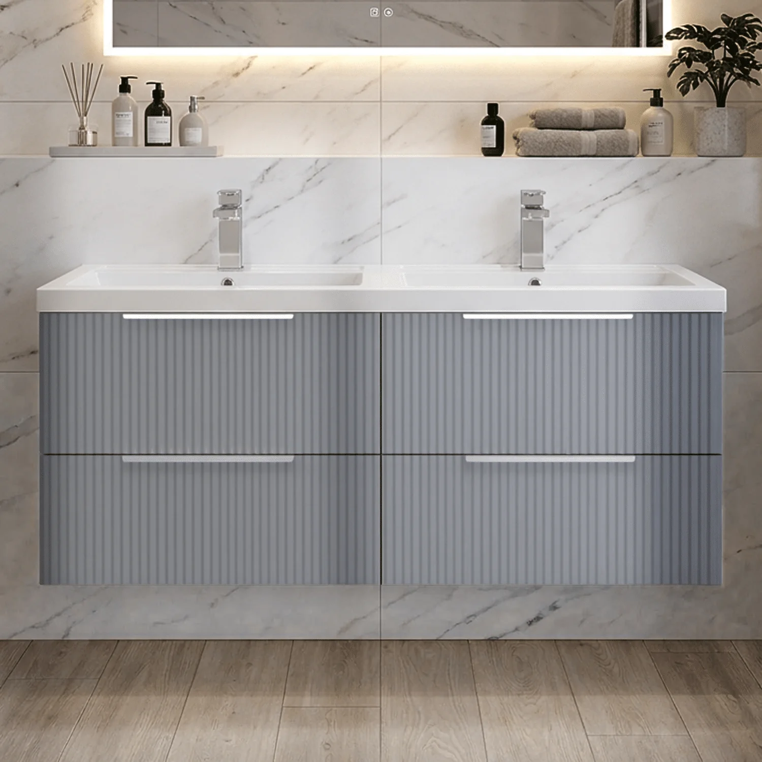 Tixall Fluted Front Wall Hung Vanity Basin Unit 800mm - 1 Drawer - Image 20